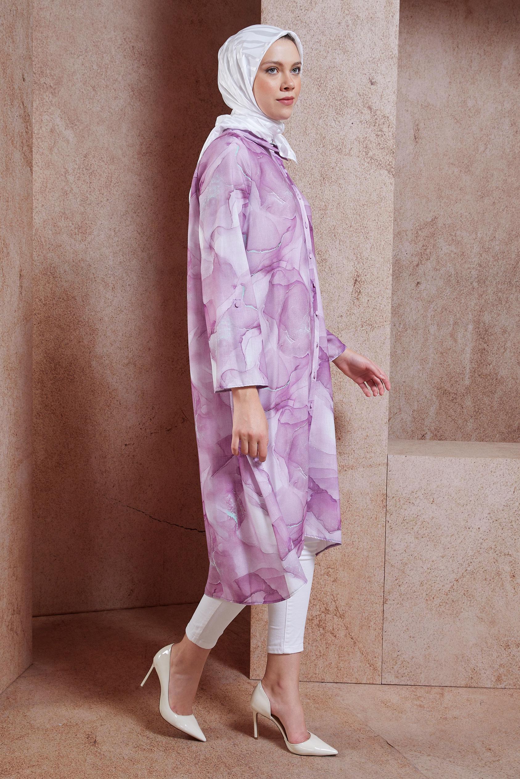 Tesettür giyim MOR DESENLİ TESETTÜR TUNİK 44779