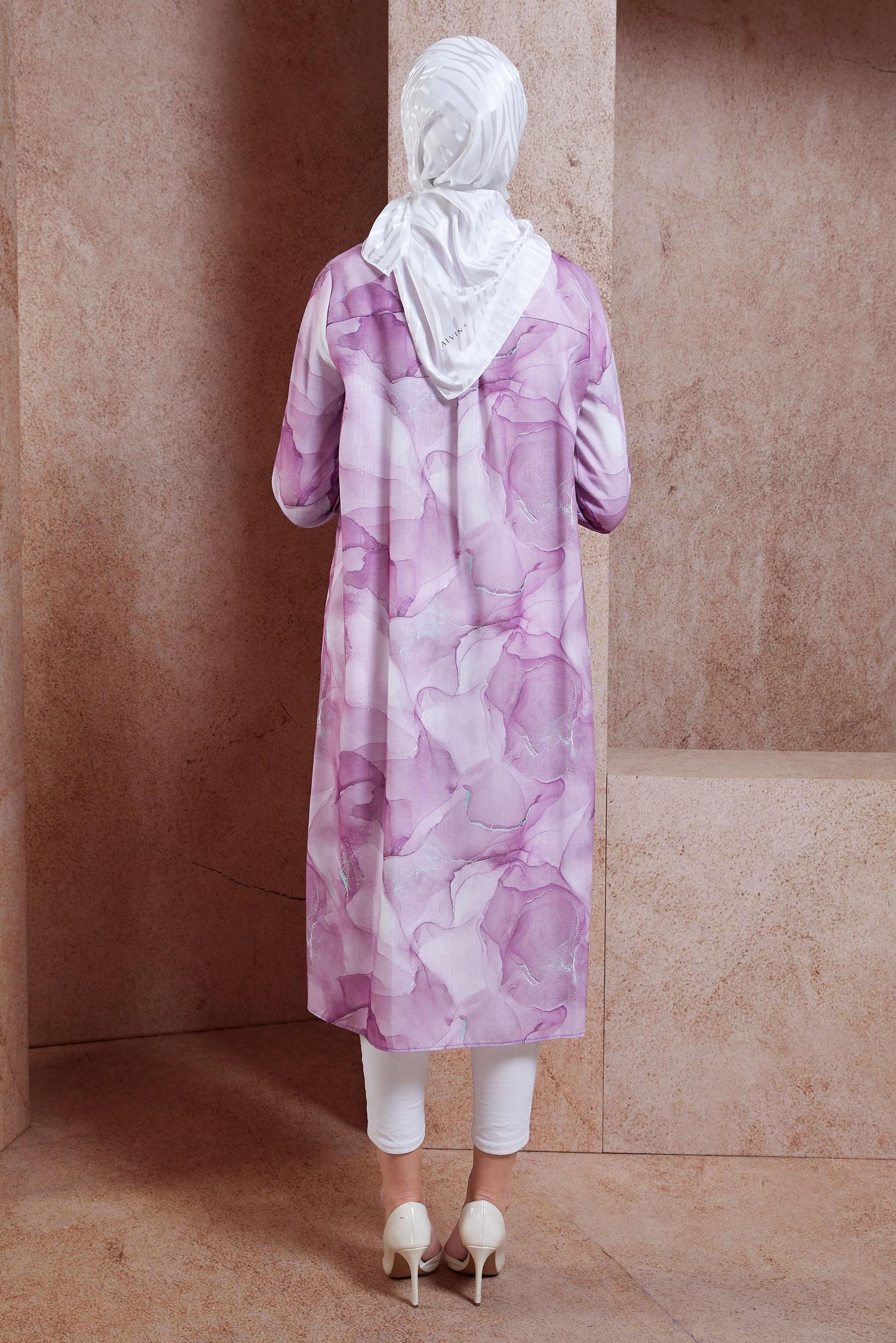 Tesettür giyim MOR DESENLİ TESETTÜR TUNİK 44779