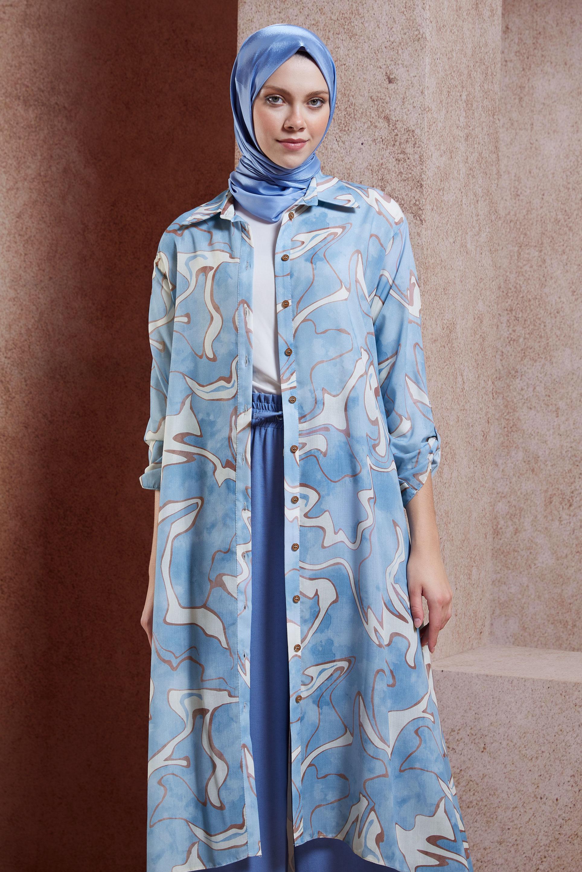 Hijab clothing BLUE PATTERNED MODEST TUNİC 44786