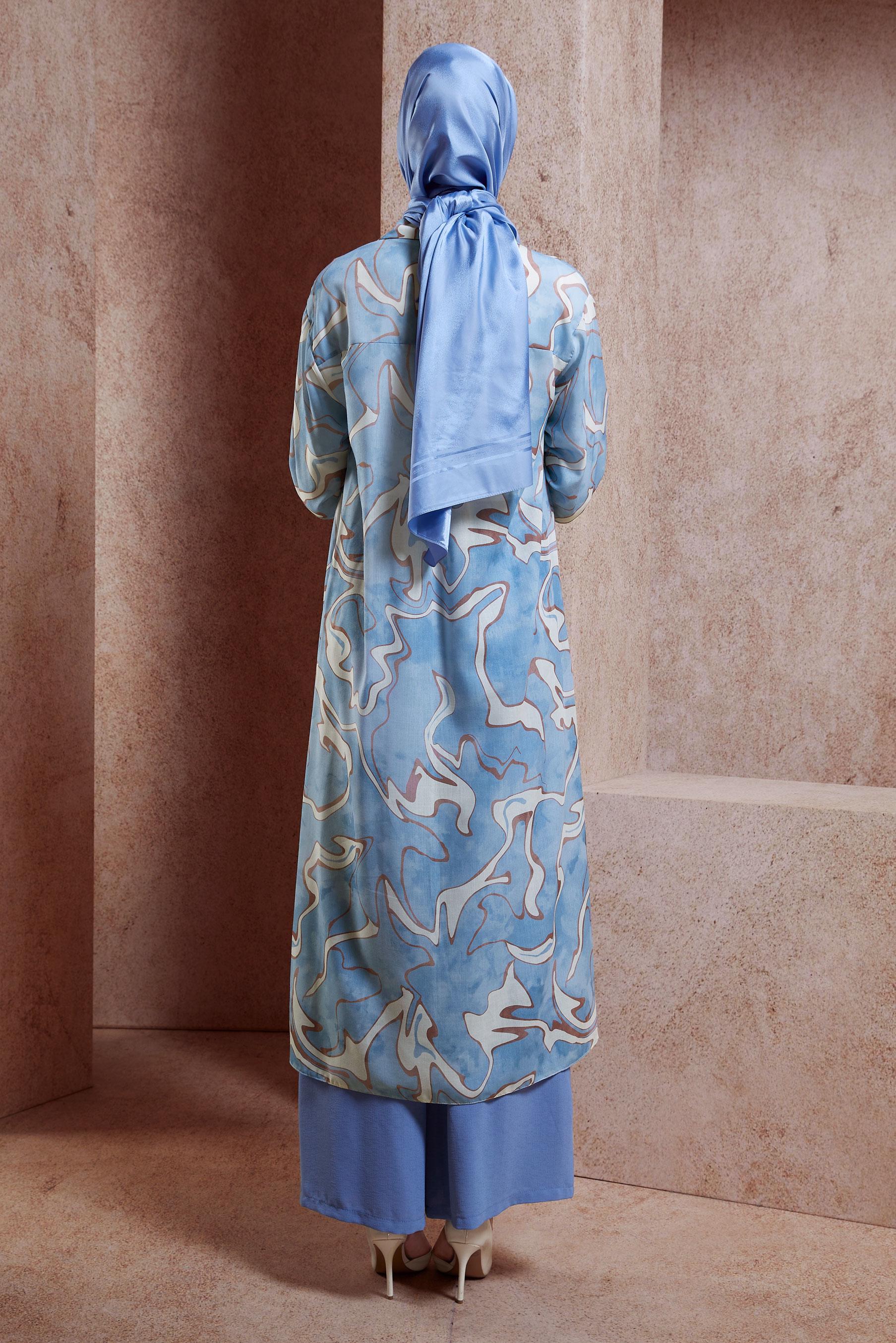 Hijab clothing BLUE PATTERNED MODEST TUNİC 44786