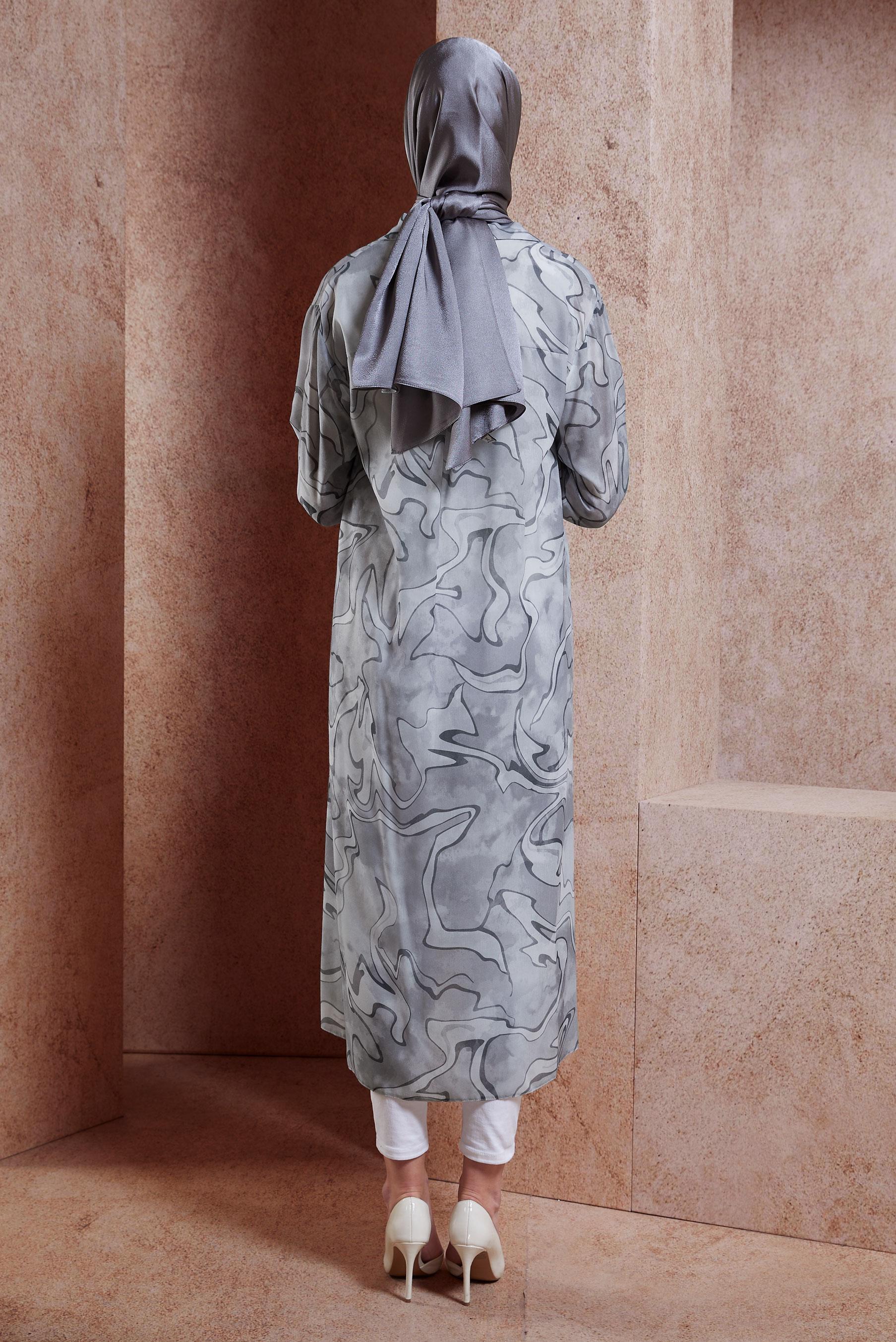 Tesettür giyim GRİ DESENLİ TESETTÜR TUNİK 44786