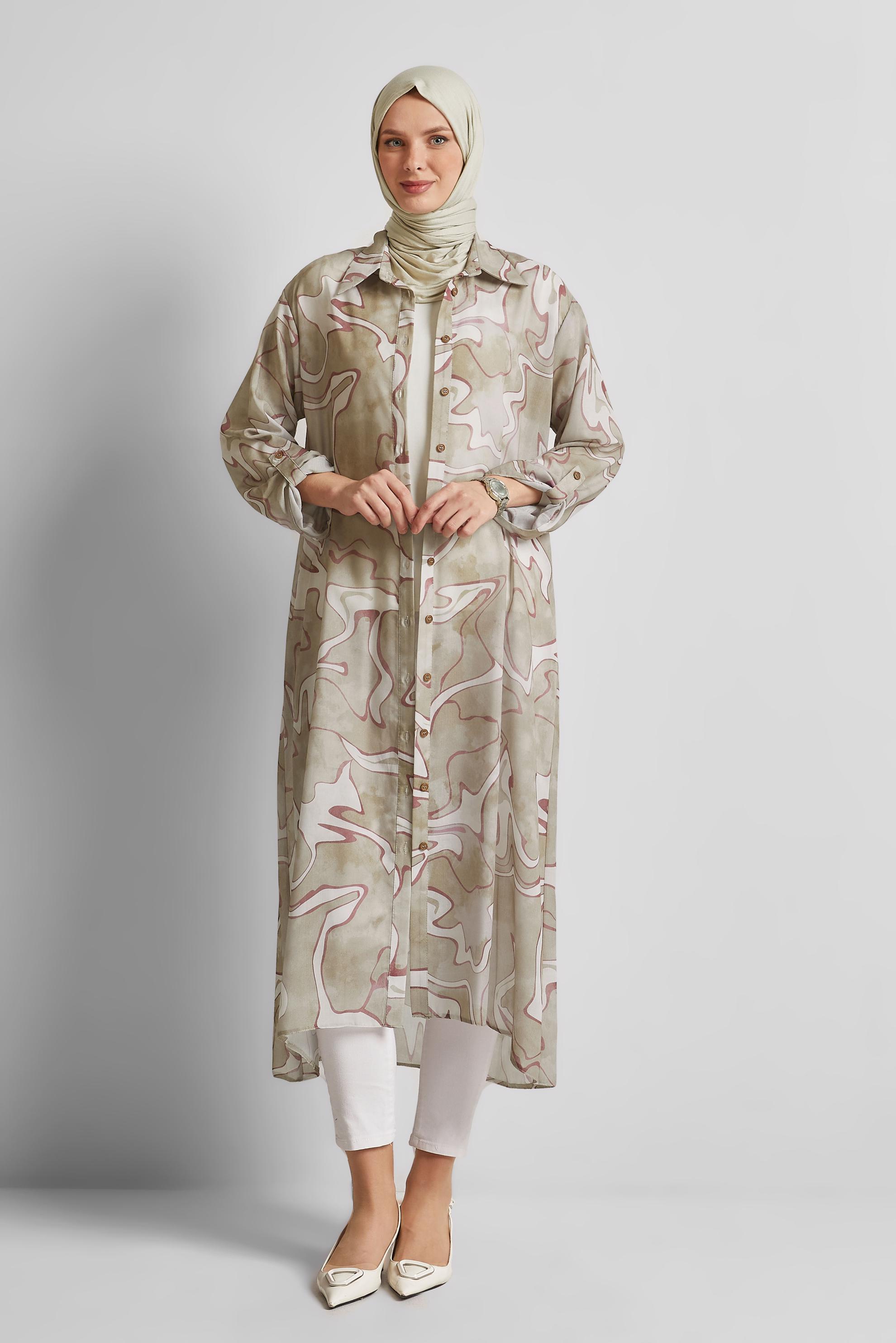 Tesettür giyim VİZON DESENLİ TESETTÜR TUNİK 44786