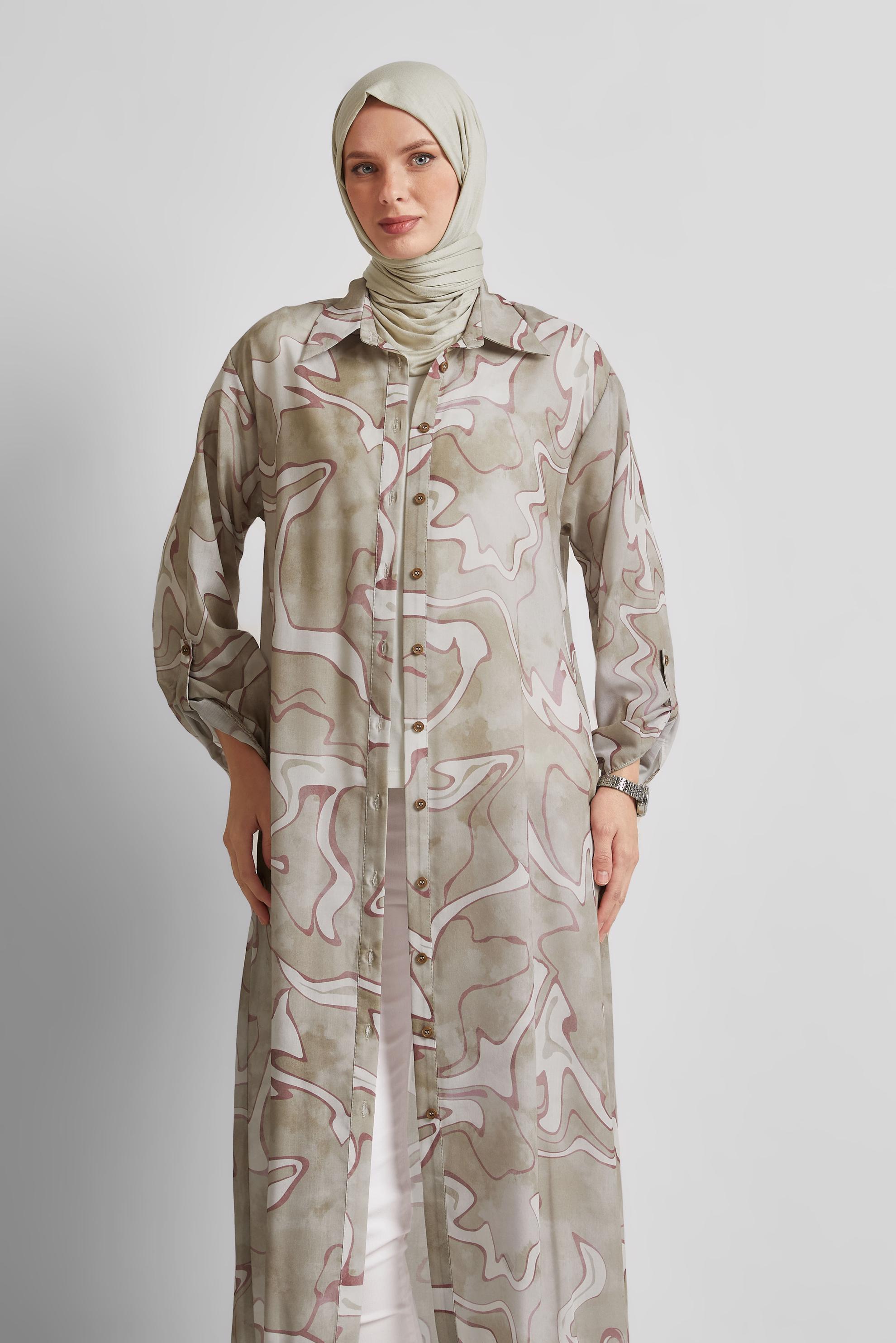 Tesettür giyim VİZON DESENLİ TESETTÜR TUNİK 44786