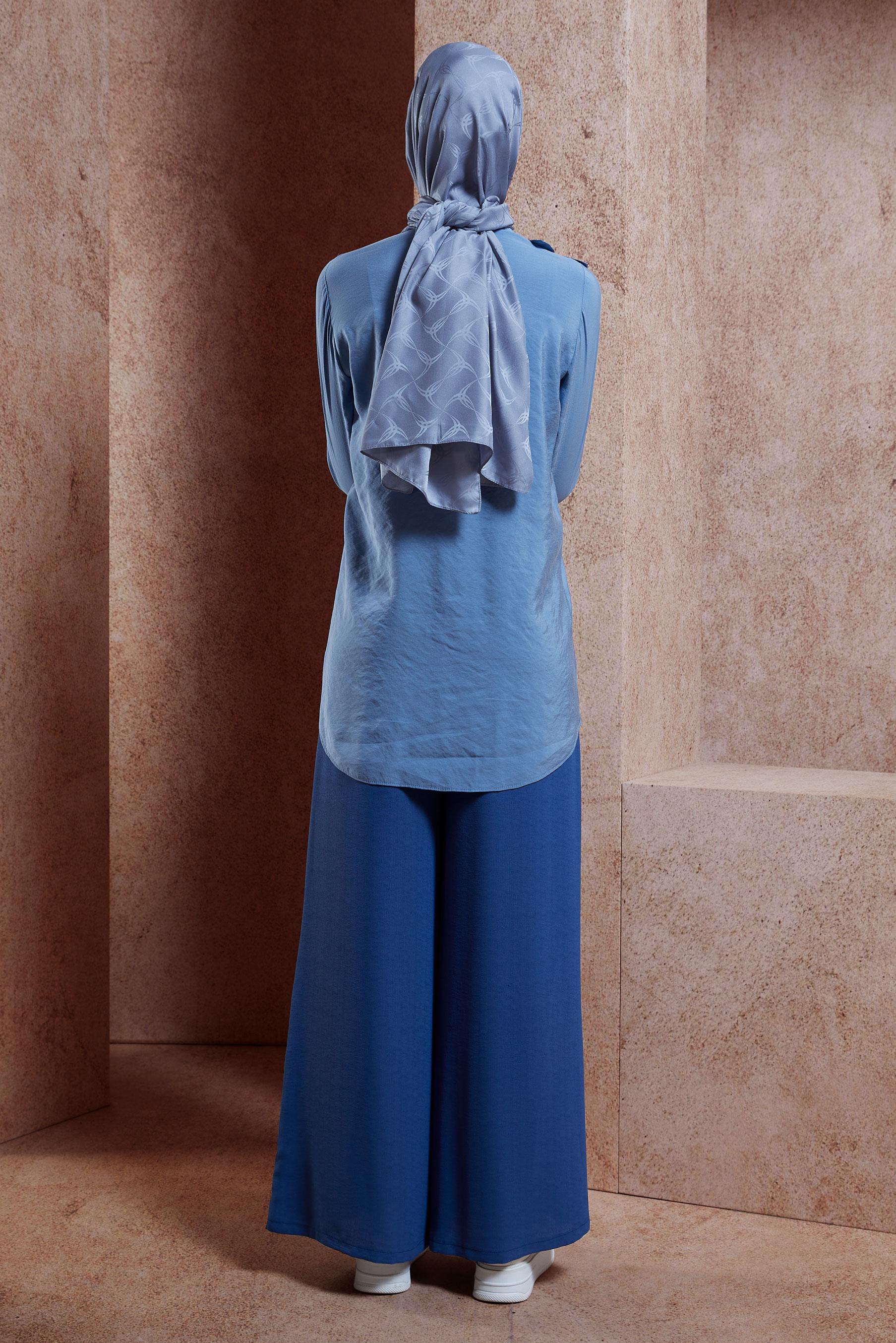 Tesettür giyim MAVİ FIRFIR DETAYLI TUNİK 44793