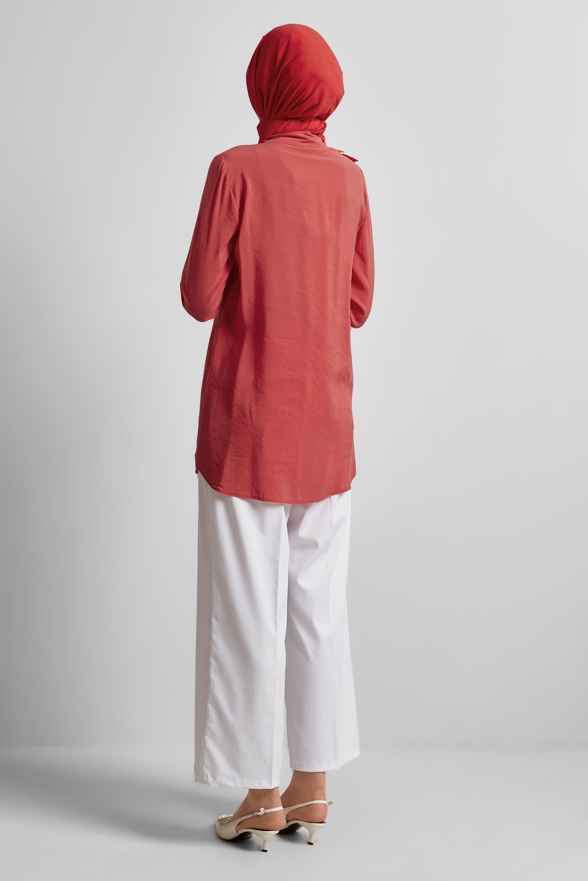 Tesettür giyim KIRMIZI FIRFIR DETAYLI TUNİK 44793