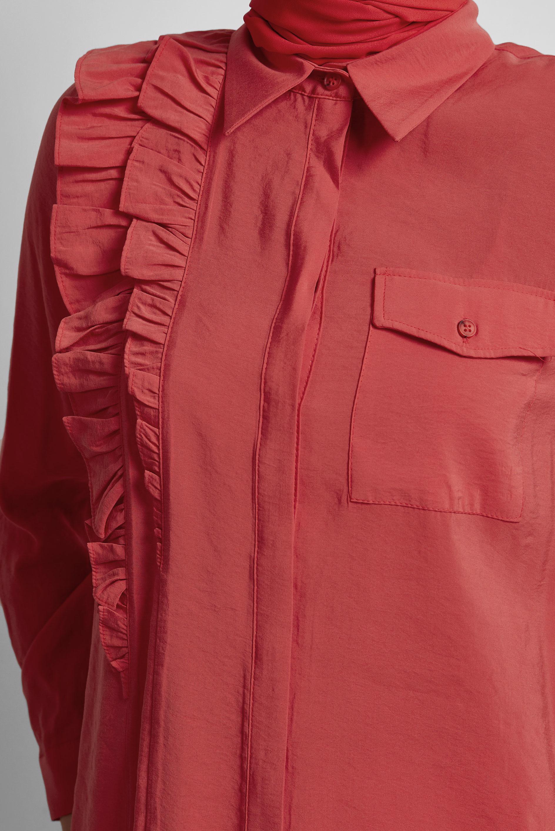 Tesettür giyim KIRMIZI FIRFIR DETAYLI TUNİK 44793