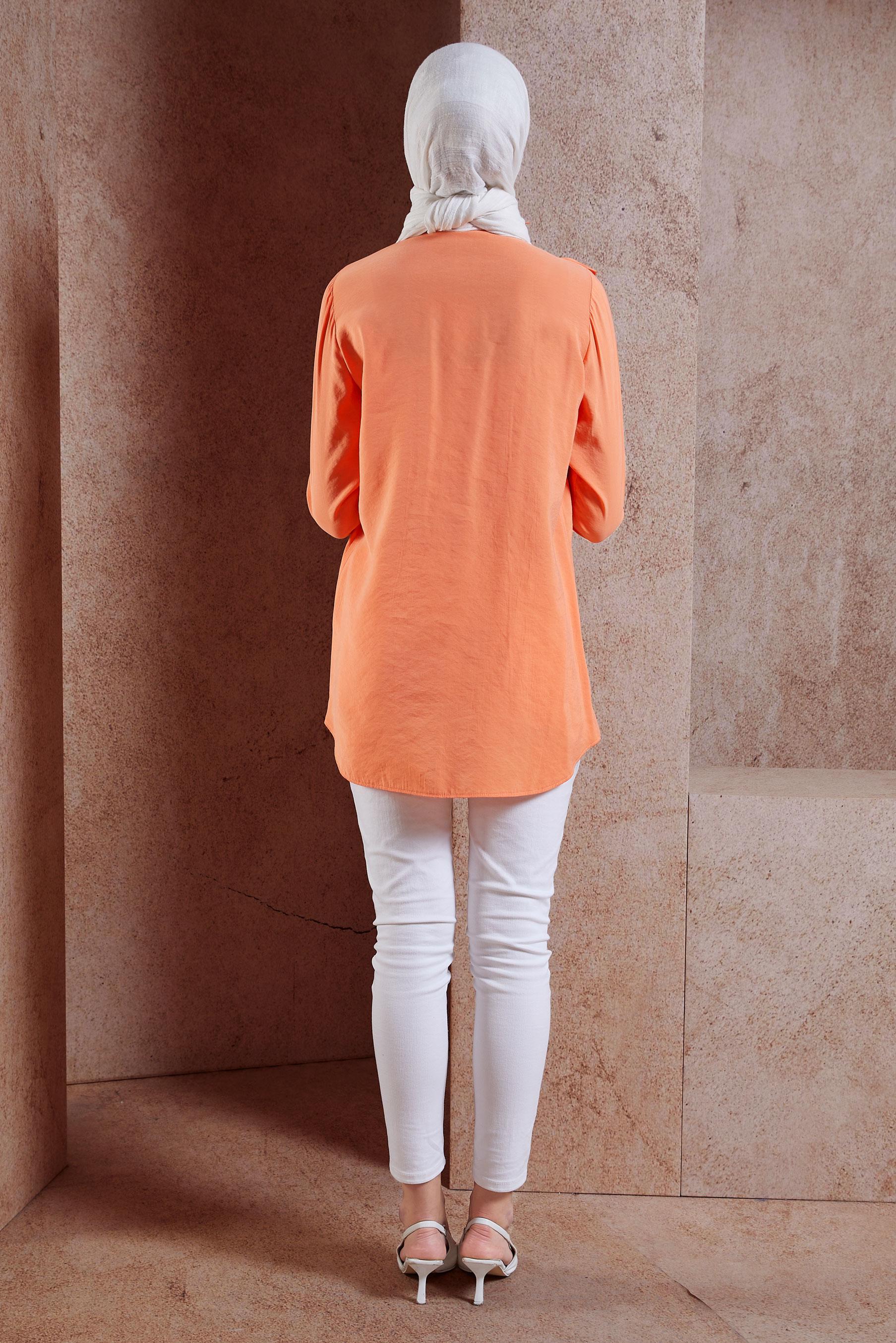 Tesettür giyim TURUNCU FIRFIR DETAYLI TUNİK 44793