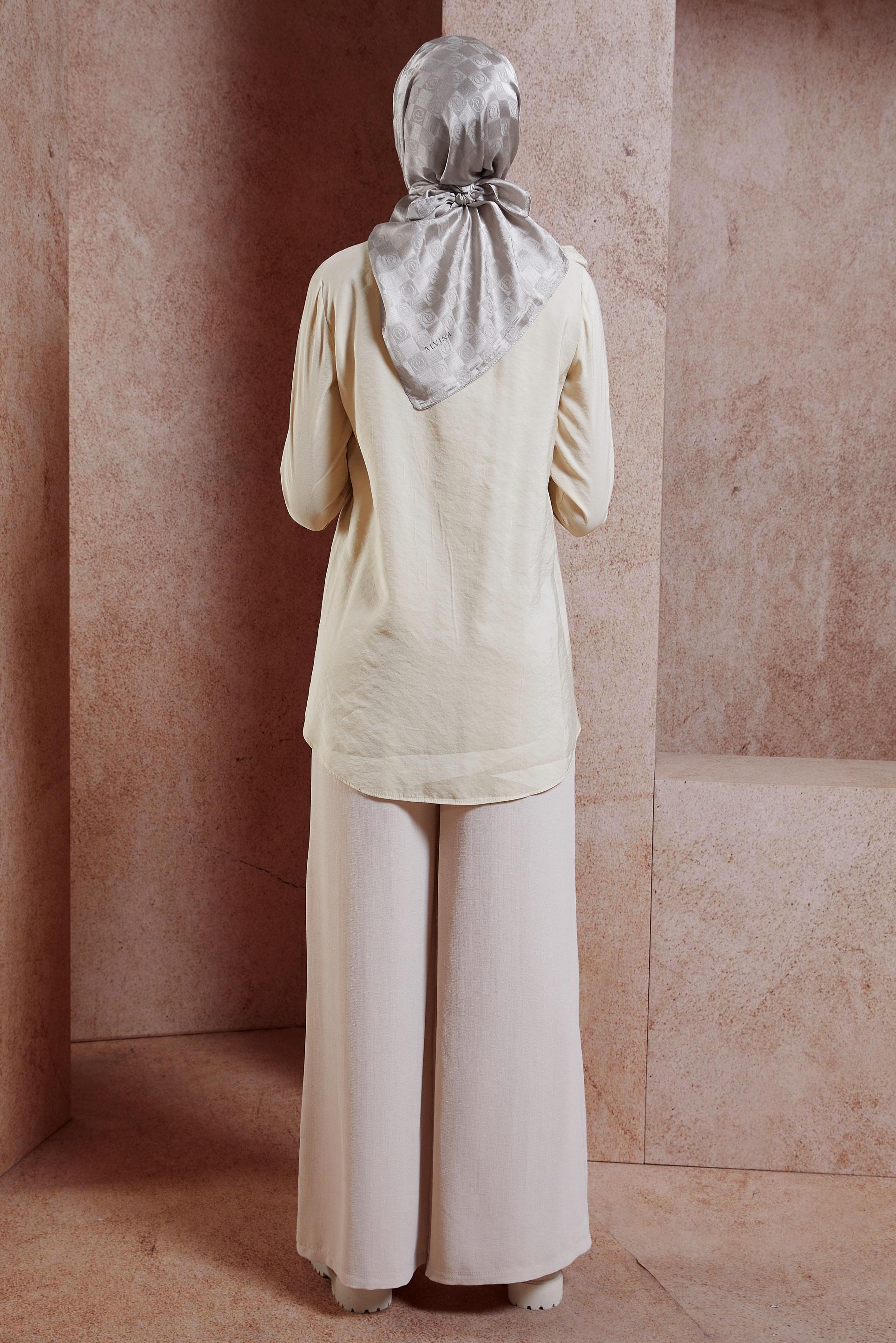 Tesettür giyim BEJ FIRFIR DETAYLI TUNİK 44793