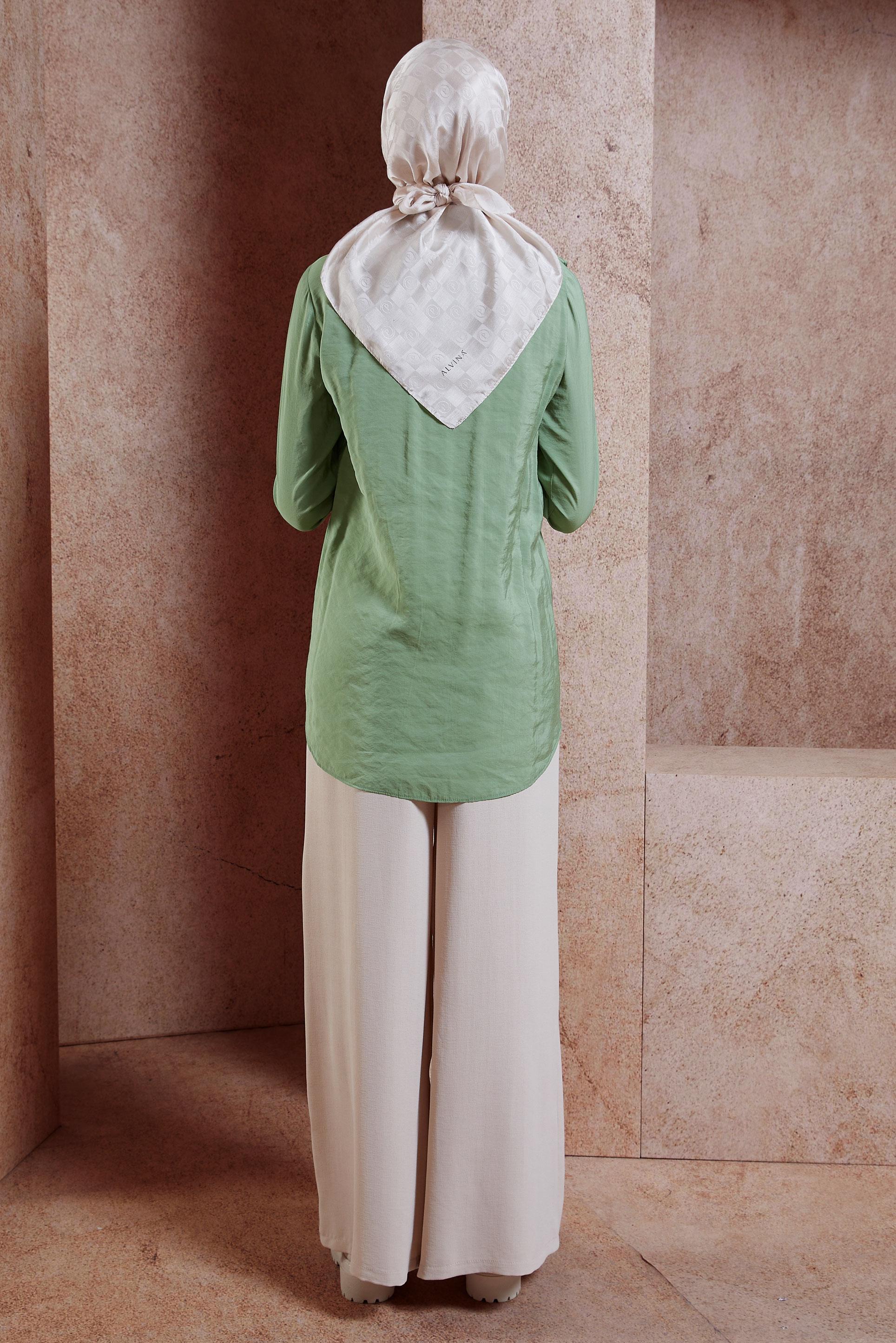 Tesettür giyim YEŞİL FIRFIR DETAYLI TUNİK 44793