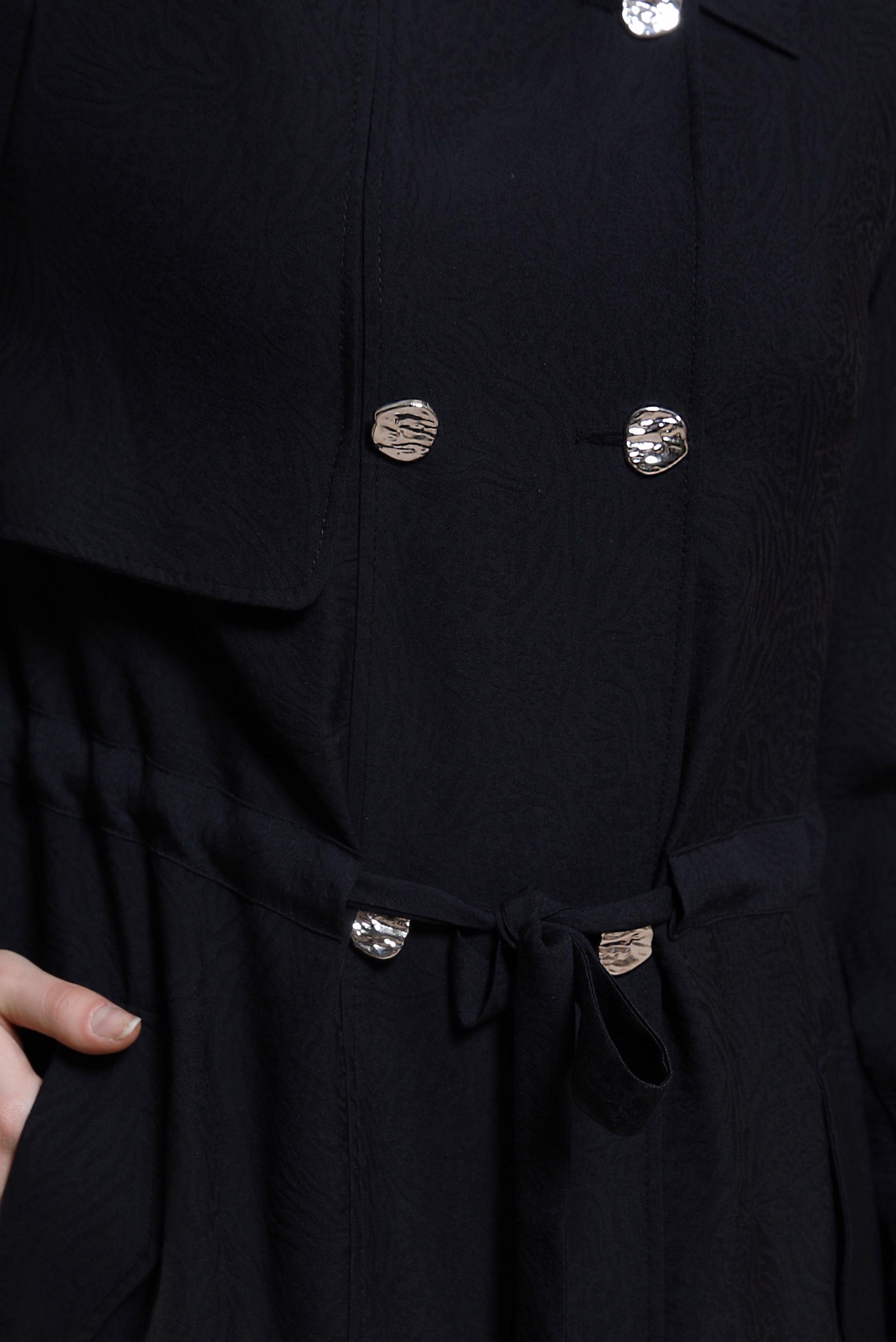 Tesettür giyim SİYAH BELİ BÜZGÜLÜ TRENÇKOT 10850