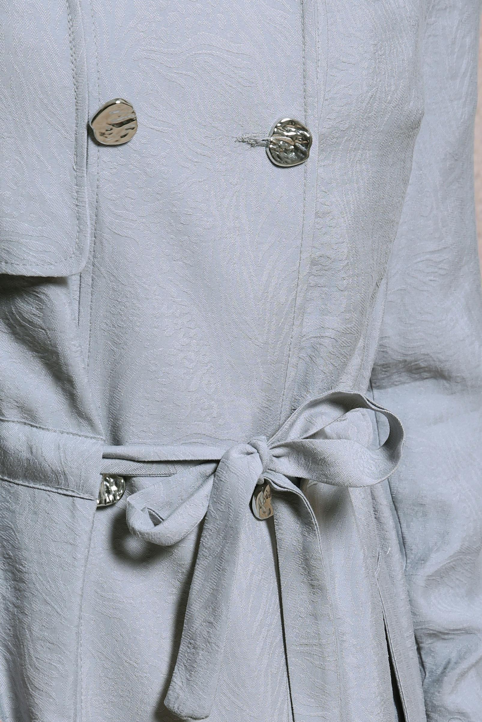 Tesettür giyim GRİ BELİ BÜZGÜLÜ TRENÇKOT 10850