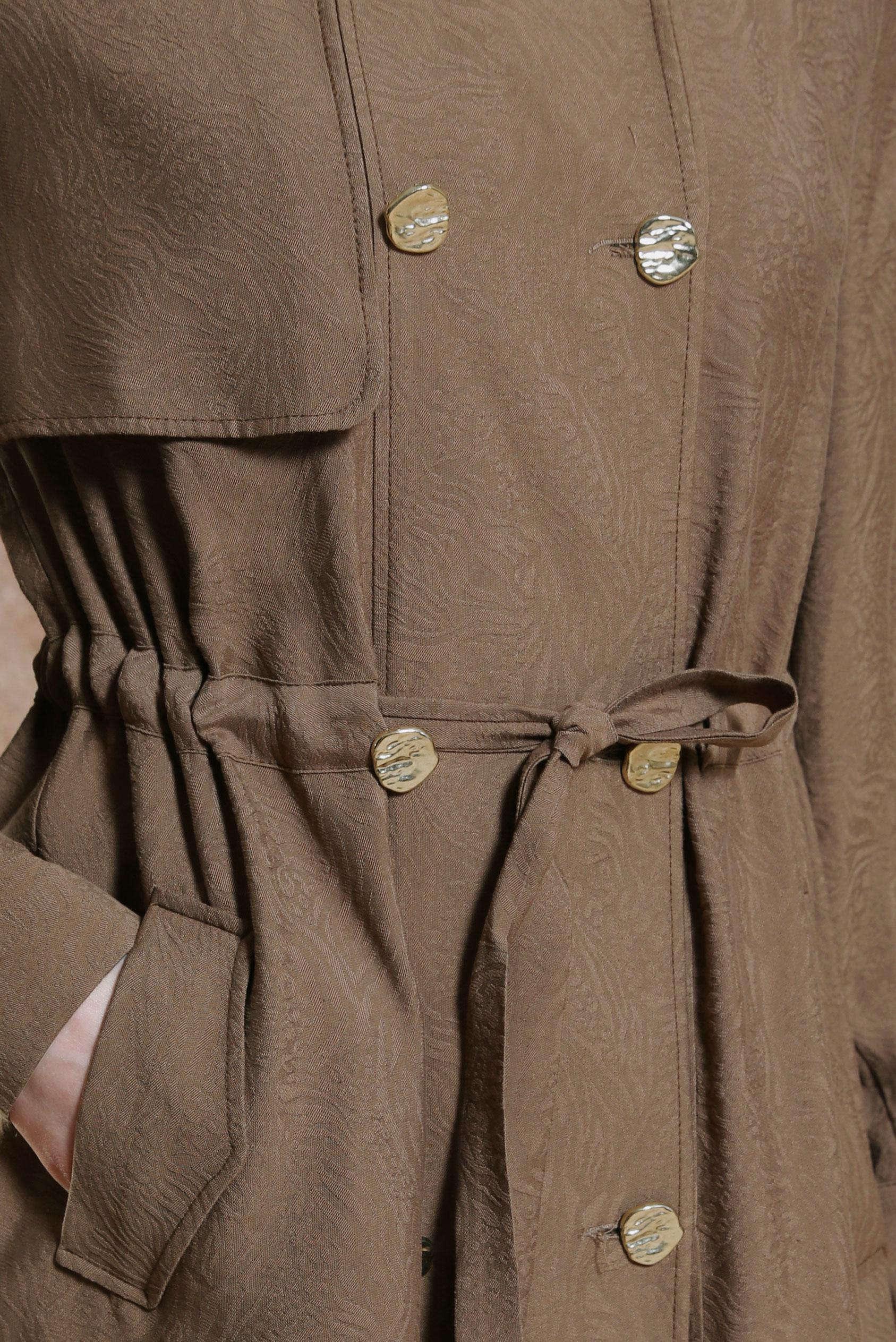 Tesettür giyim KAHVE BELİ BÜZGÜLÜ TRENÇKOT 10850