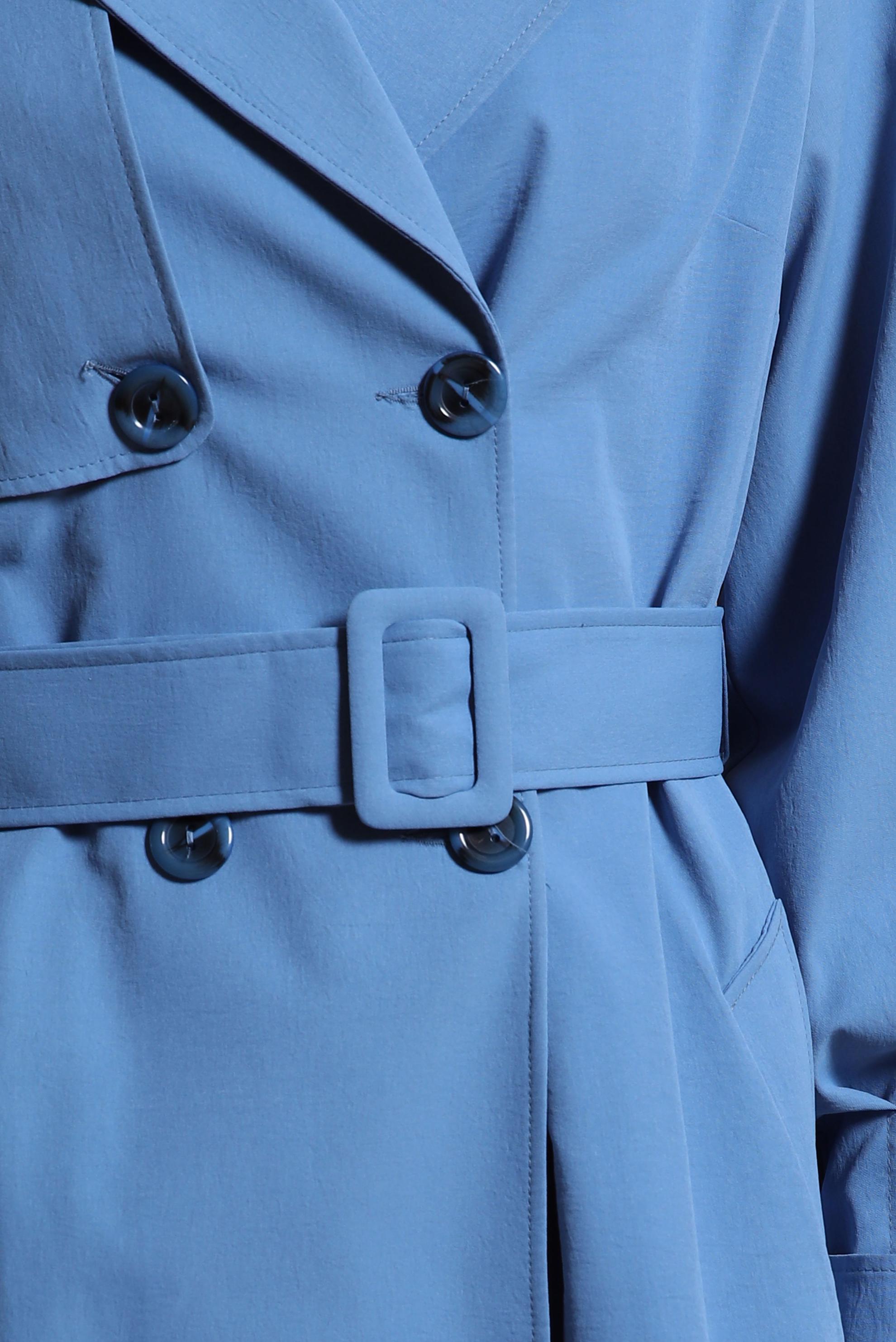 Tesettür giyim MAVİ KEMERLİ TRENÇKOT 10852