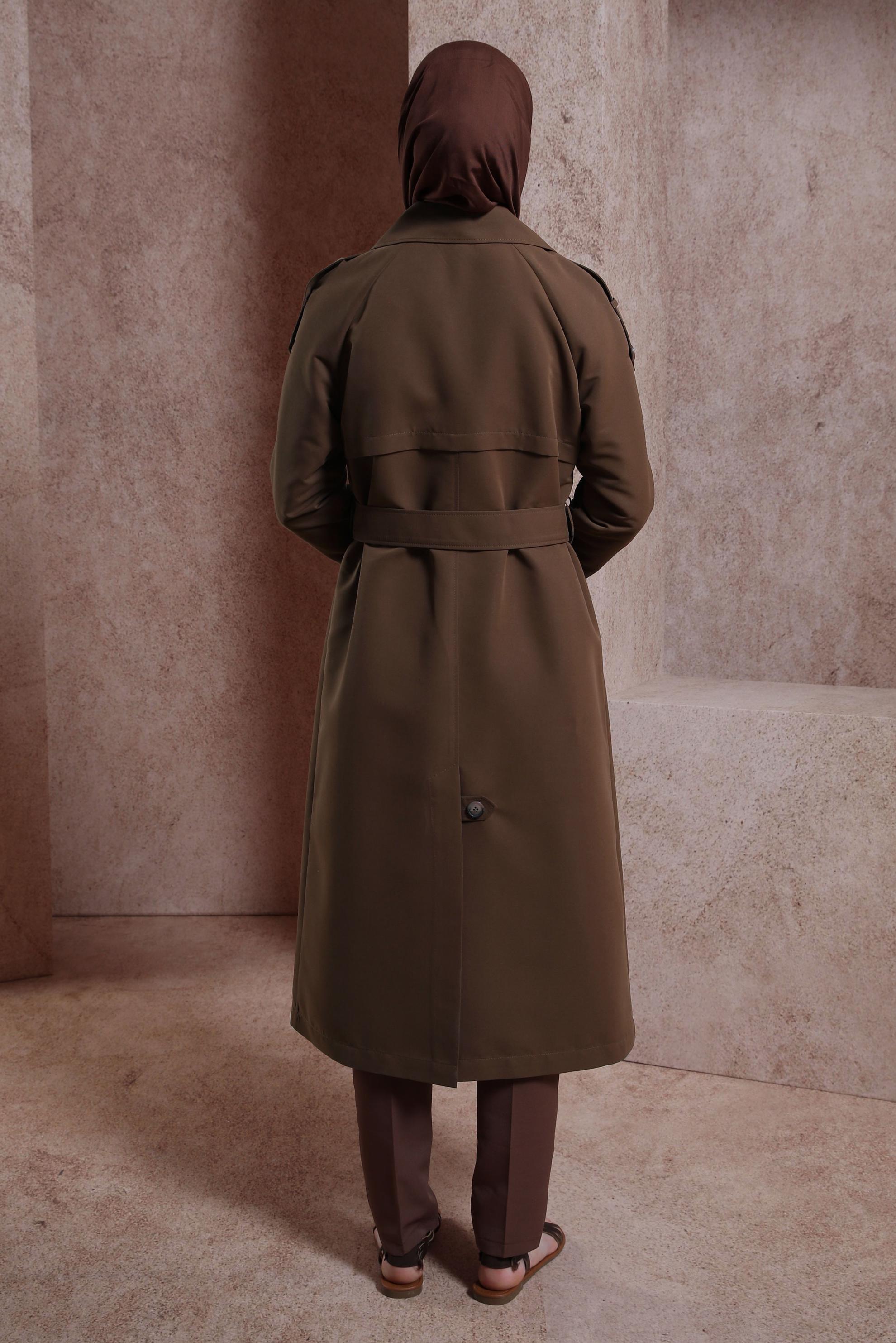 Tesettür giyim KAHVE KEMERLİ TRENÇKOT 10853