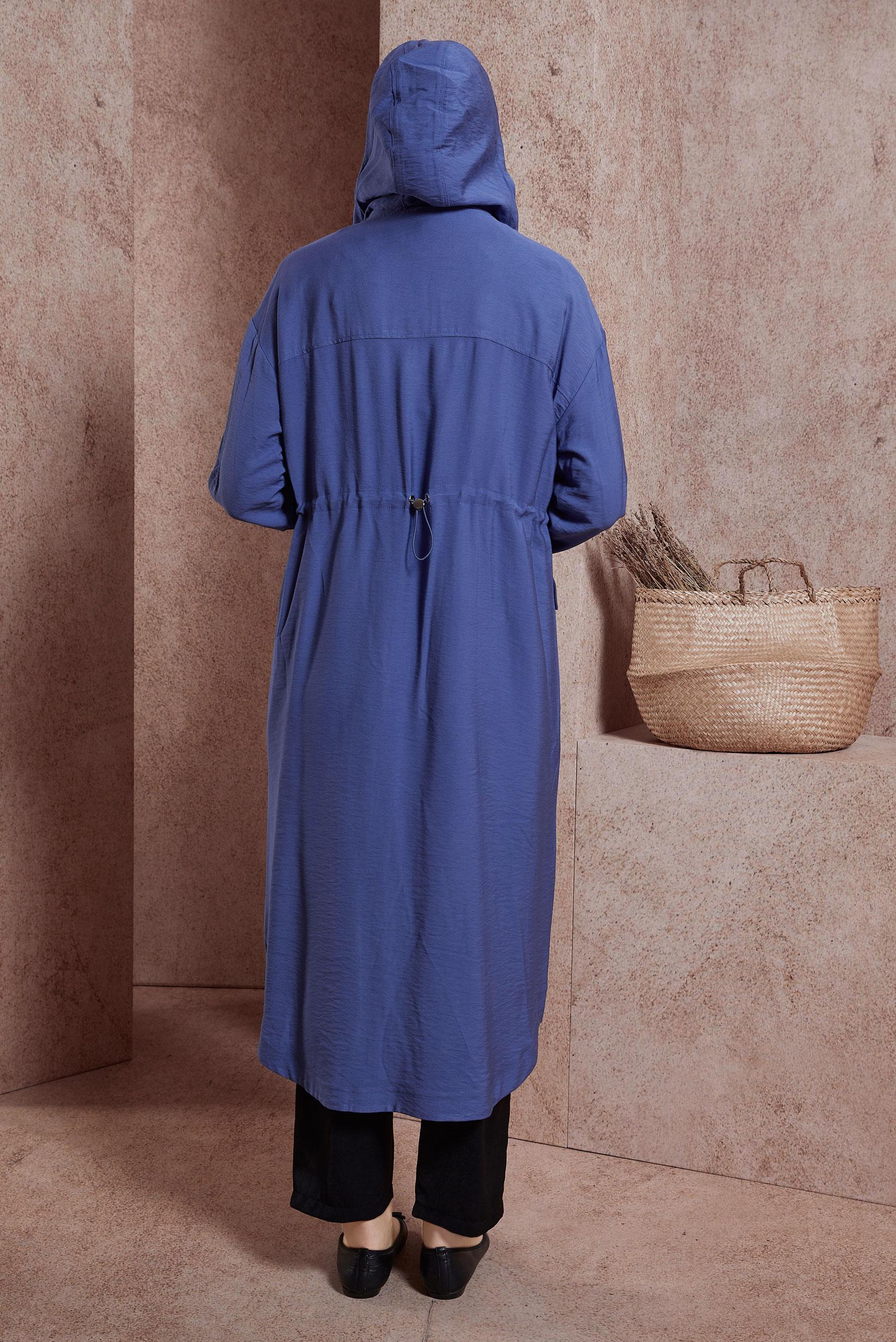 Tesettür giyim LACİVERT KAPÜŞONLU TRENÇKOT 10859