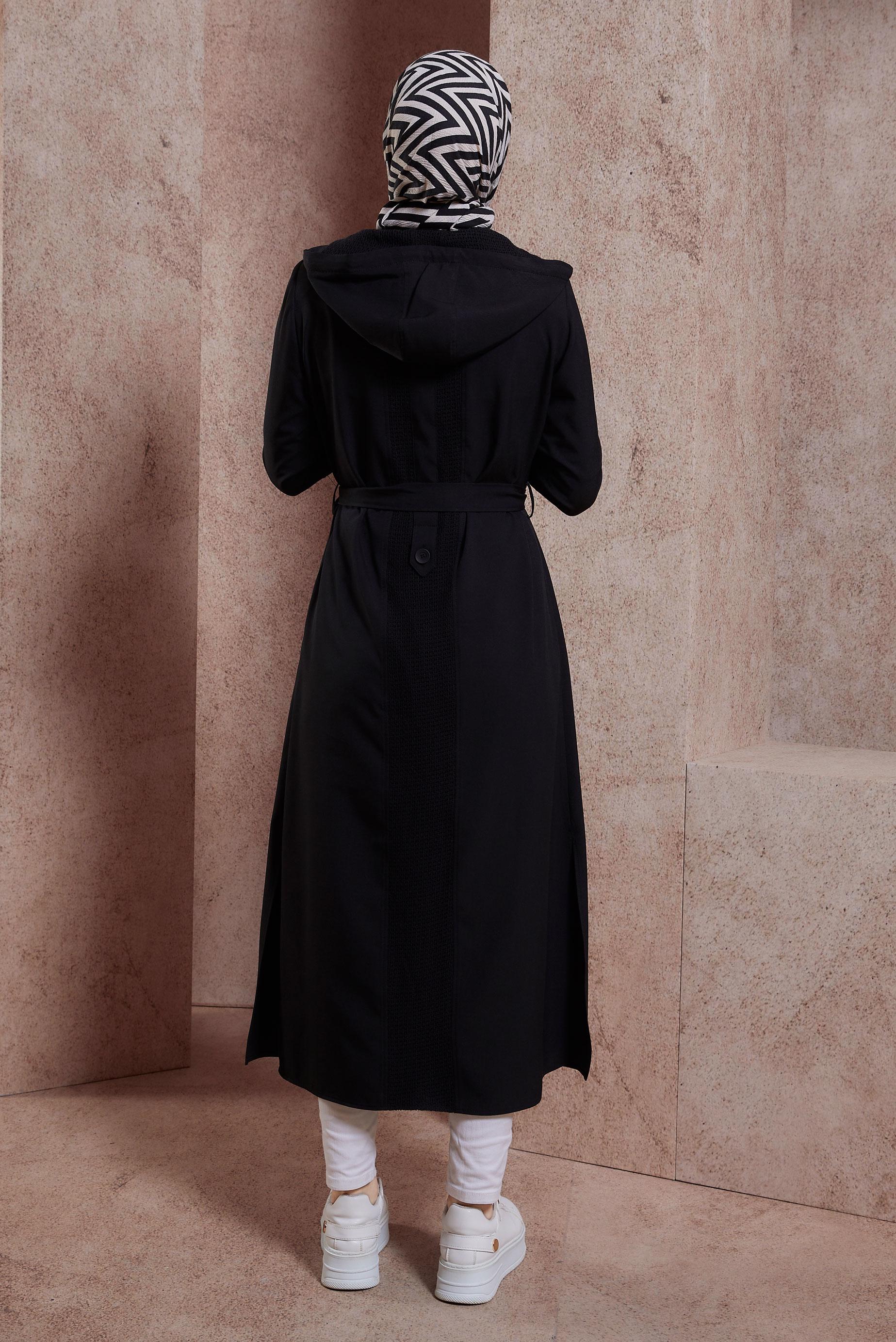 Tesettür giyim SİYAH KUŞAKLI TRENÇKOT 10860