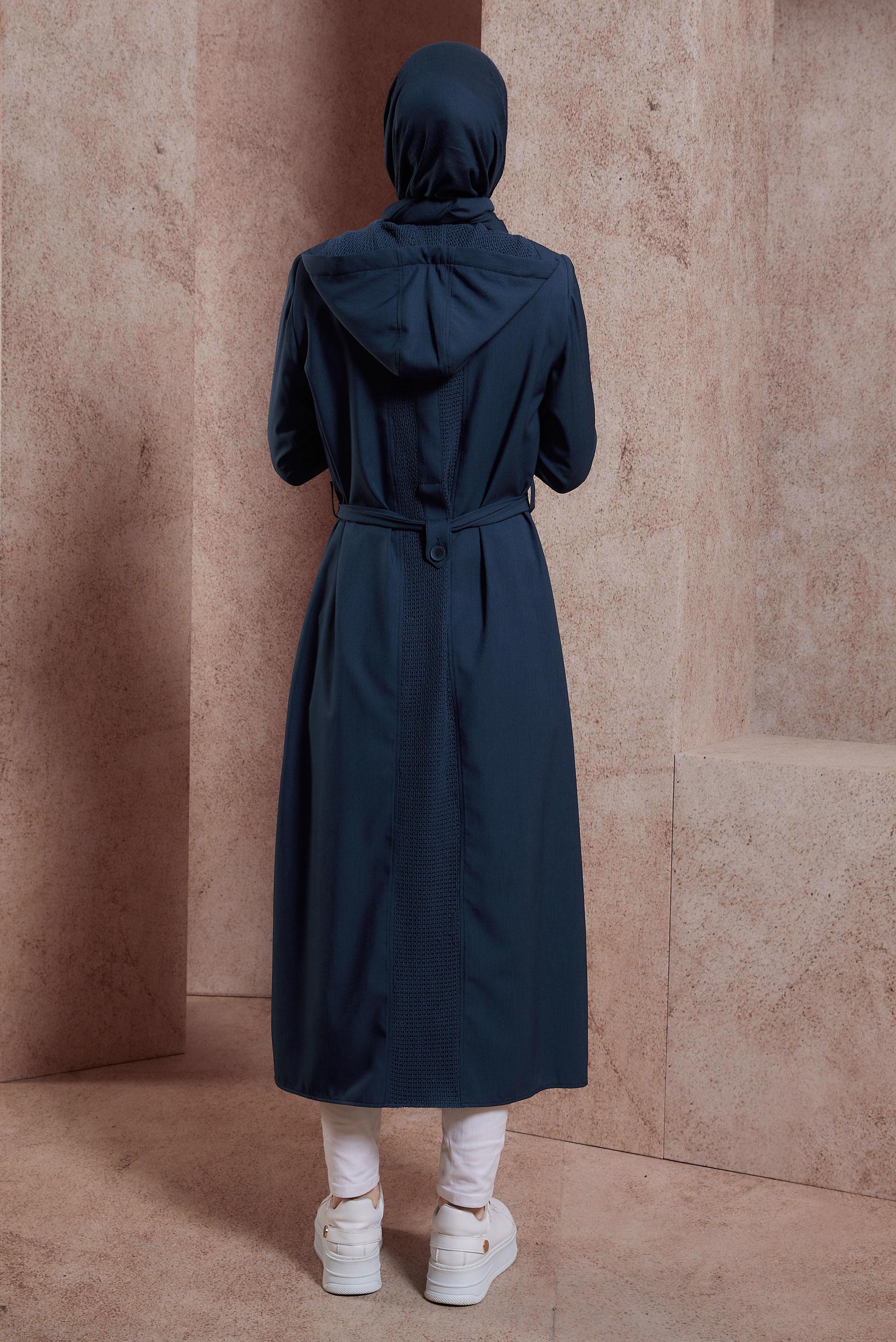 Tesettür giyim LACİVERT KUŞAKLI TRENÇKOT 10860
