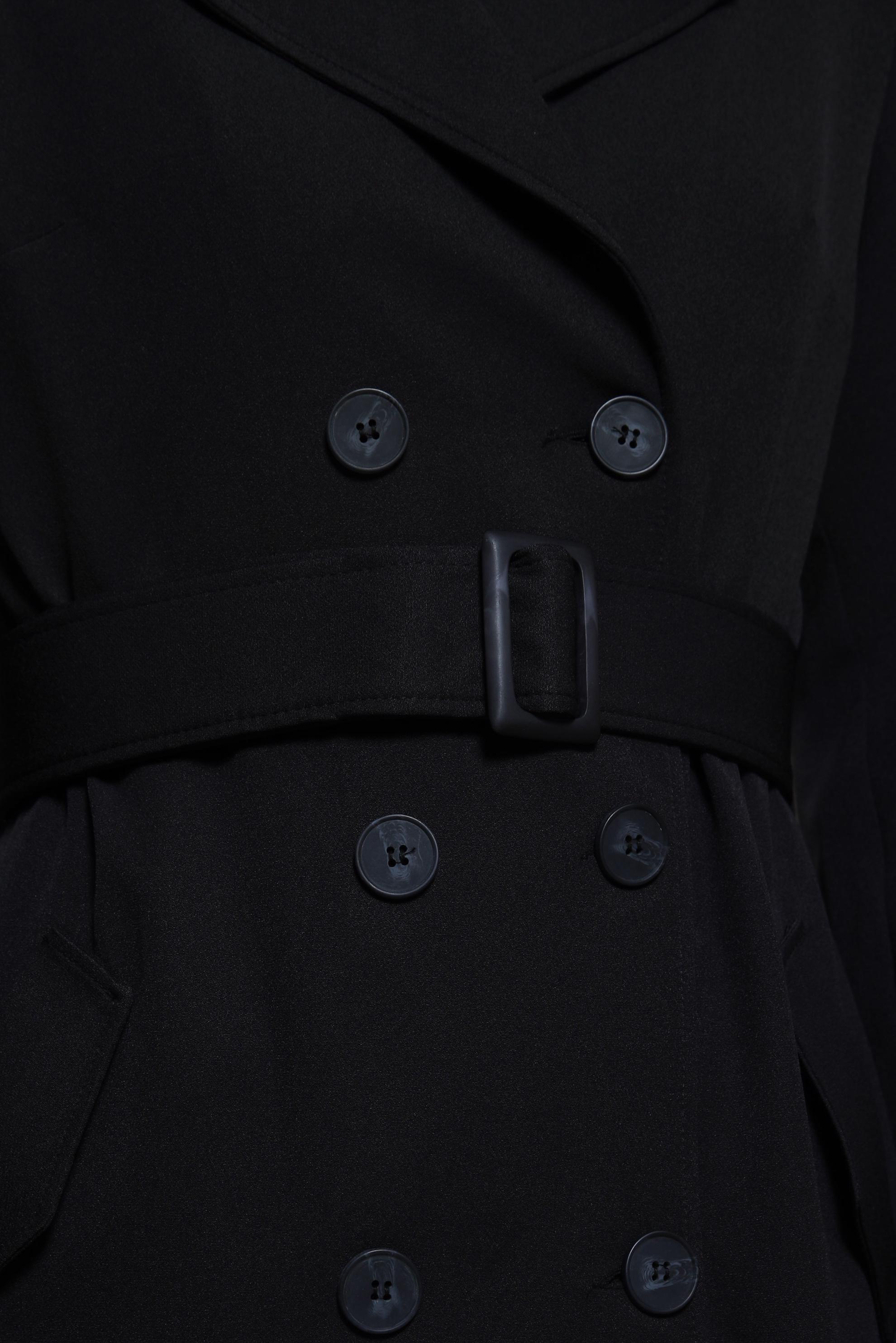 Tesettür giyim SİYAH KRUVAZE YAKA KEMERLİ TRENÇKOT 10862