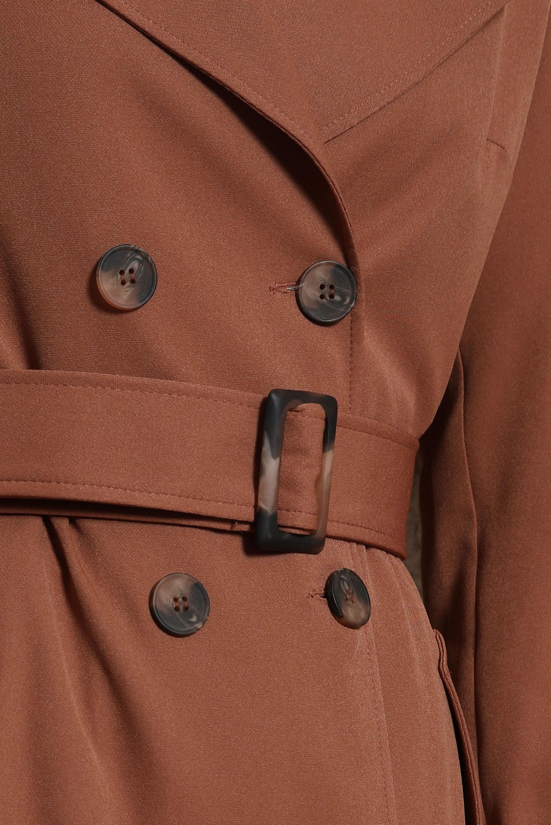 Tesettür giyim TABA KRUVAZE YAKA KEMERLİ TRENÇKOT 10862