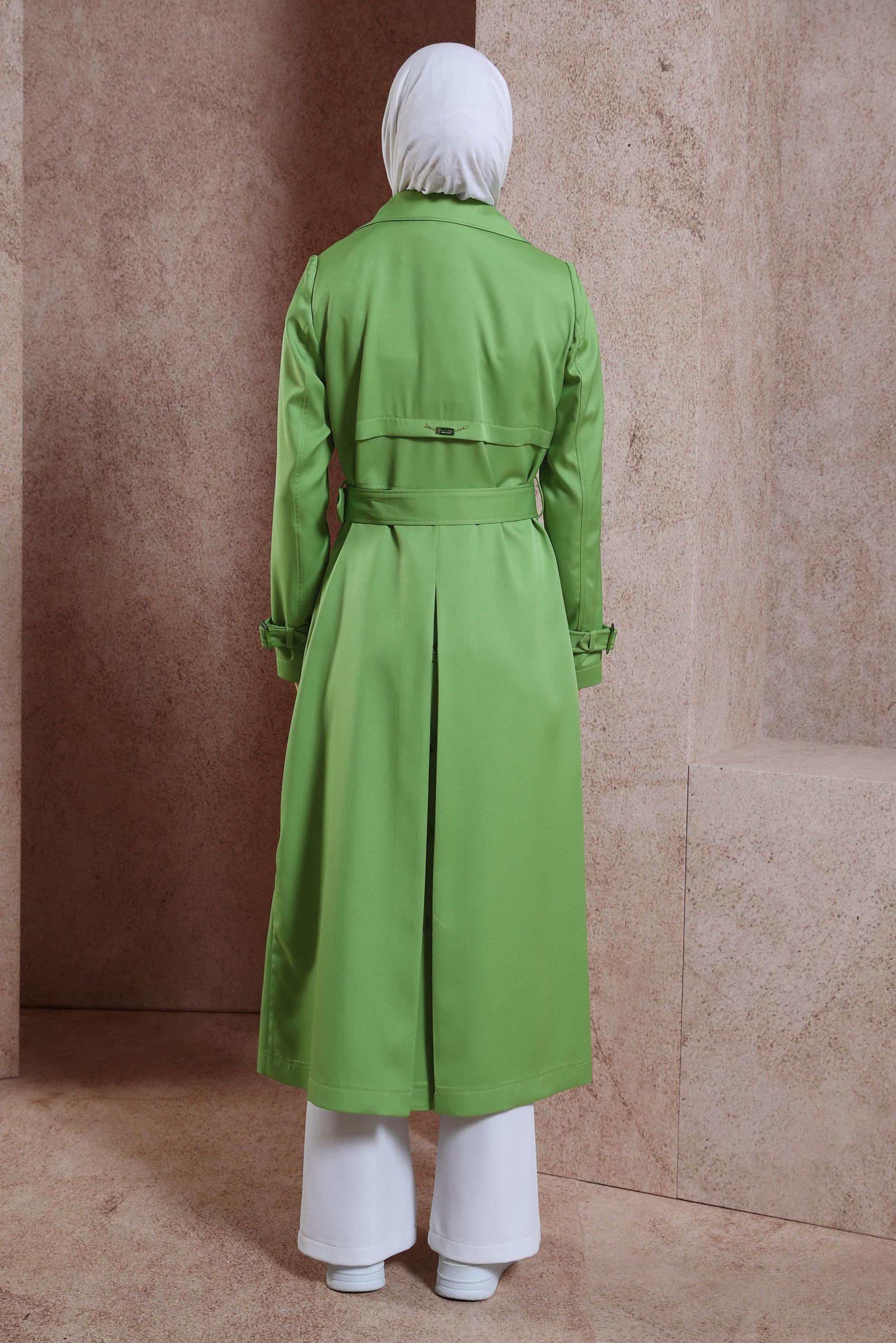 Tesettür giyim YEŞİL KEMERLİ TRENÇKOT 10863