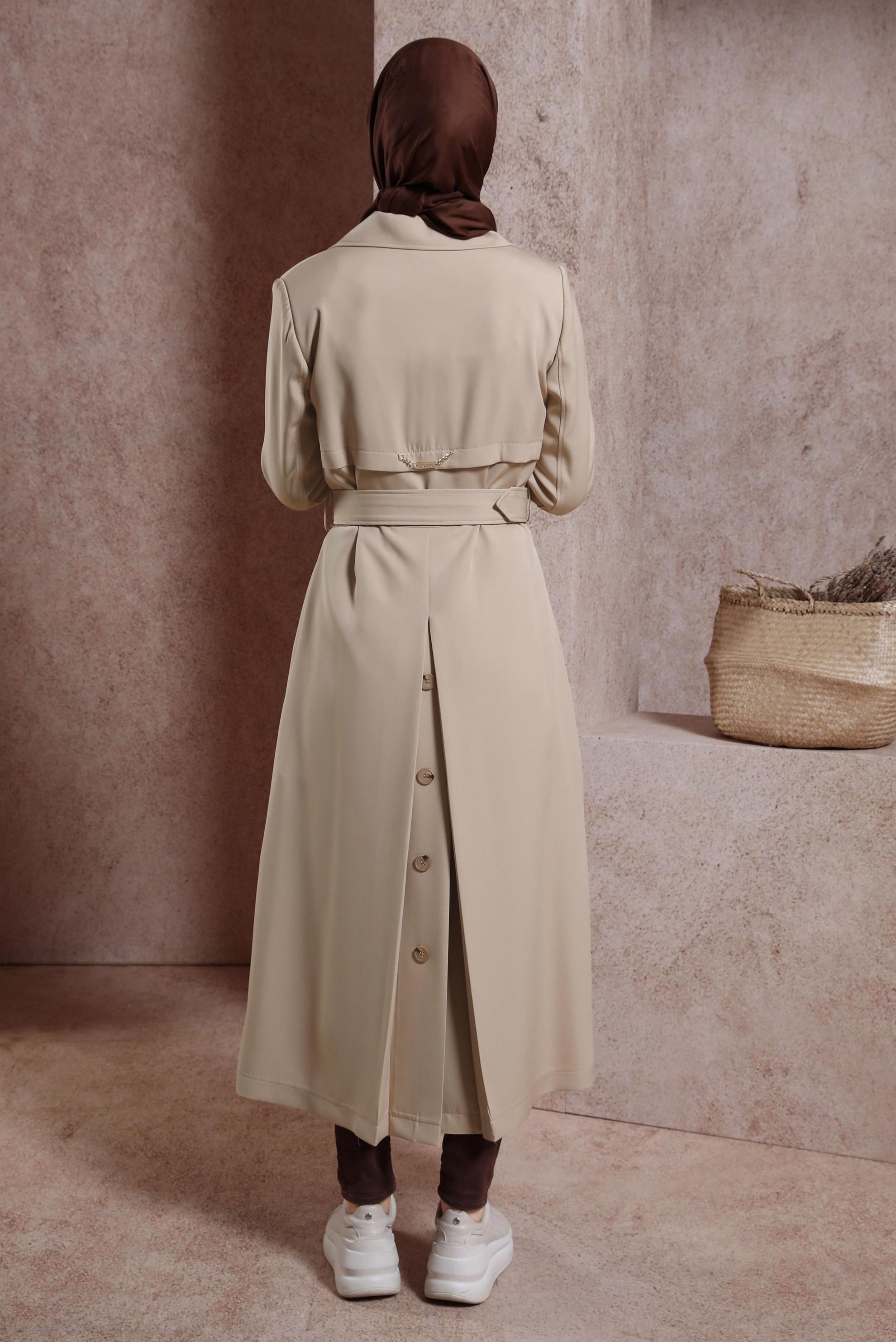 Tesettür giyim BEJ KEMERLİ TRENÇKOT 10863