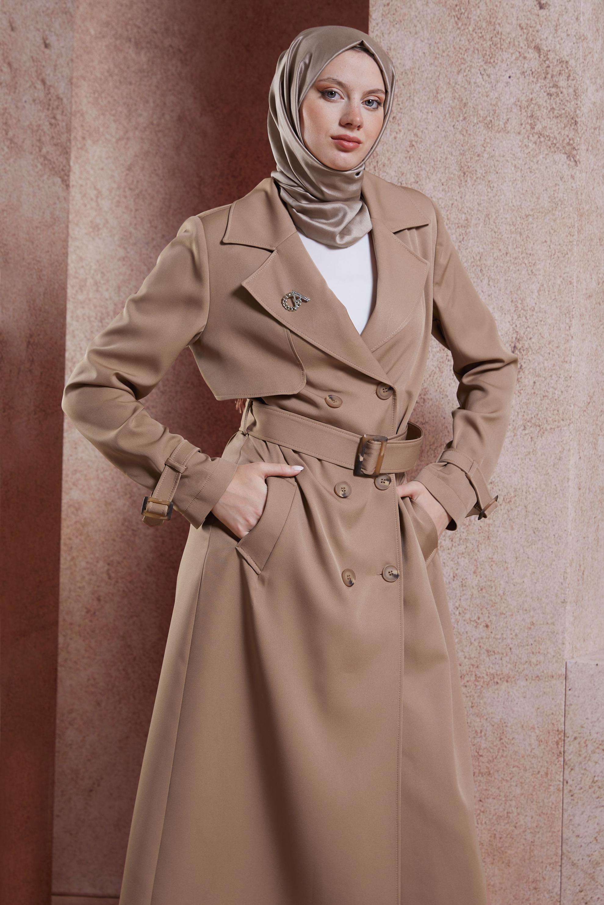 Vêtements hijab BRUN TRENCH-COAT CEINTURE 10863