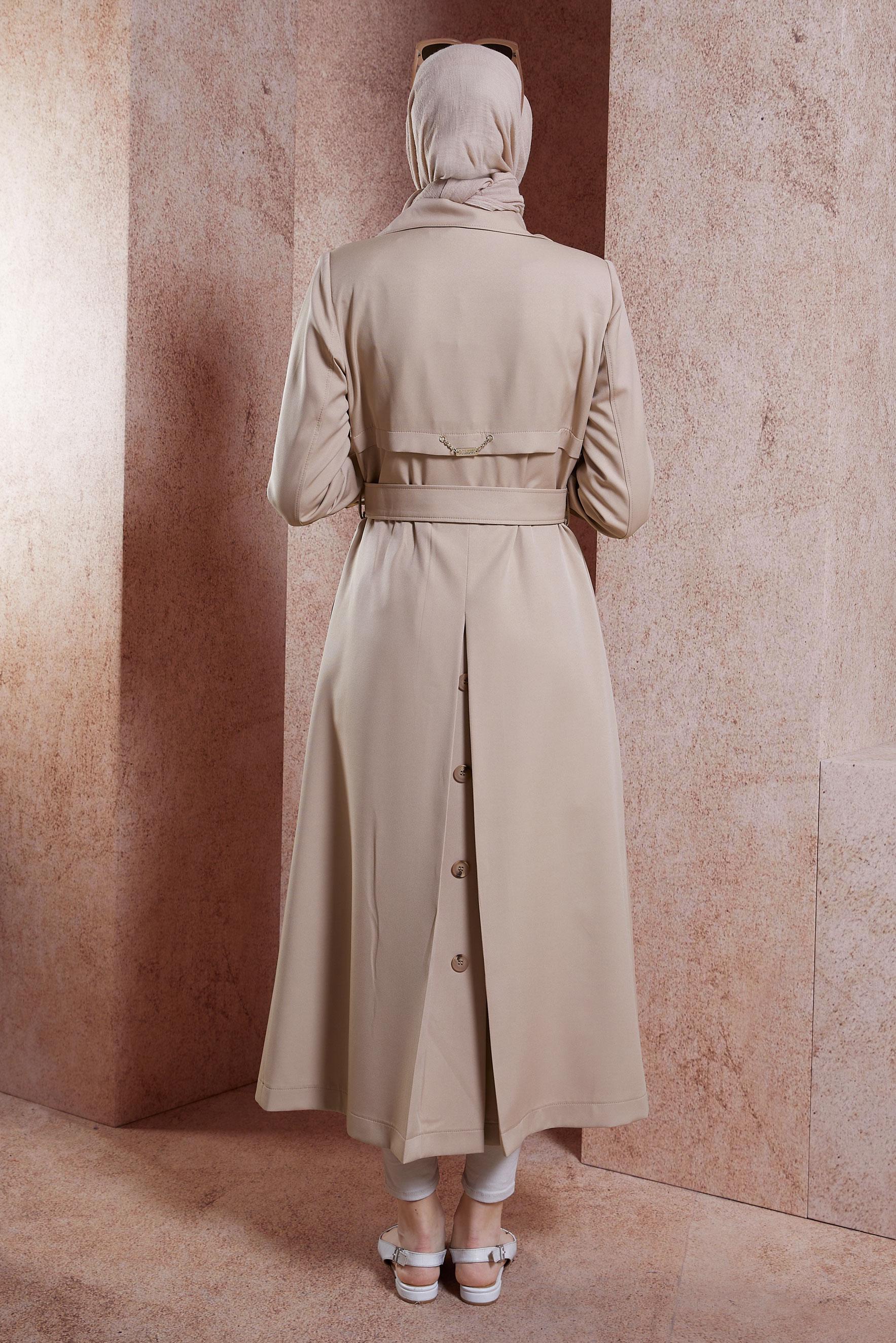 Tesettür giyim KAHVE KEMERLİ TRENÇKOT 10863