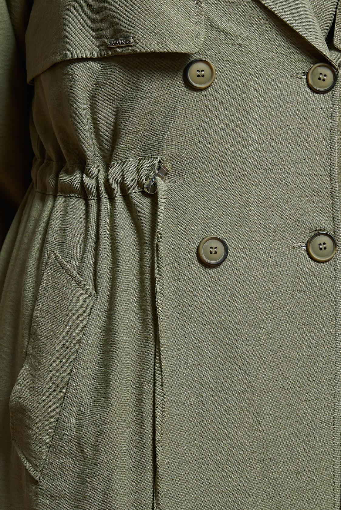 Tesettür giyim HAKİ BELDEN BÜZGÜLÜ TRENÇKOT 10864