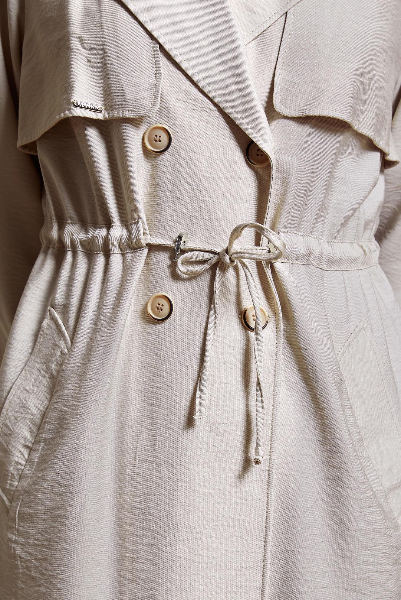 Tesettür giyim BEJ BELDEN BÜZGÜLÜ TRENÇKOT 10864