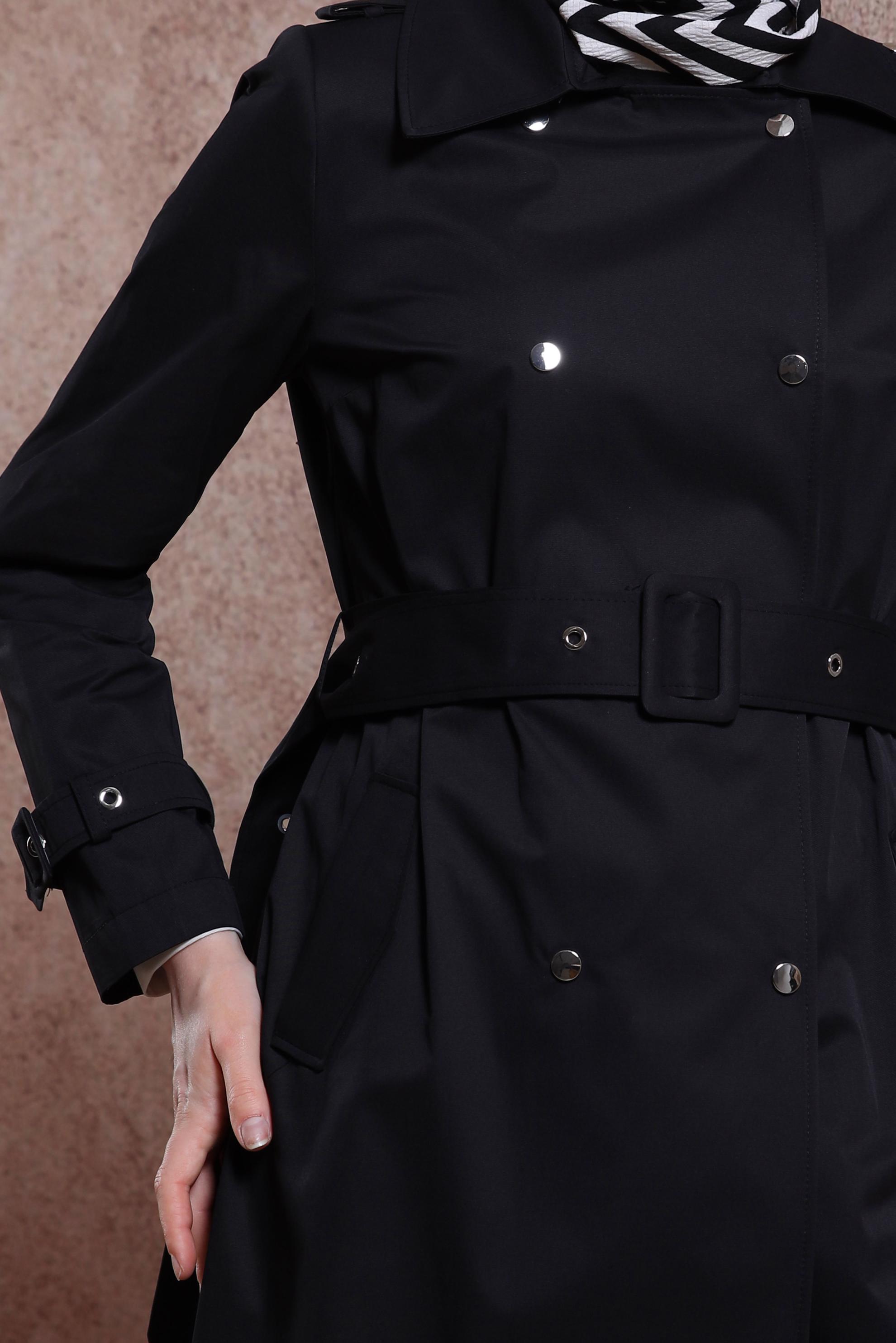 Tesettür giyim SİYAH KEMERLİ TRENÇKOT 10866