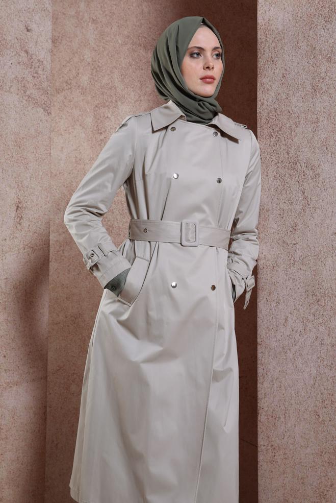 Tesettür giyim  KEMERLİ TRENÇKOT 10866 - ALVİNA