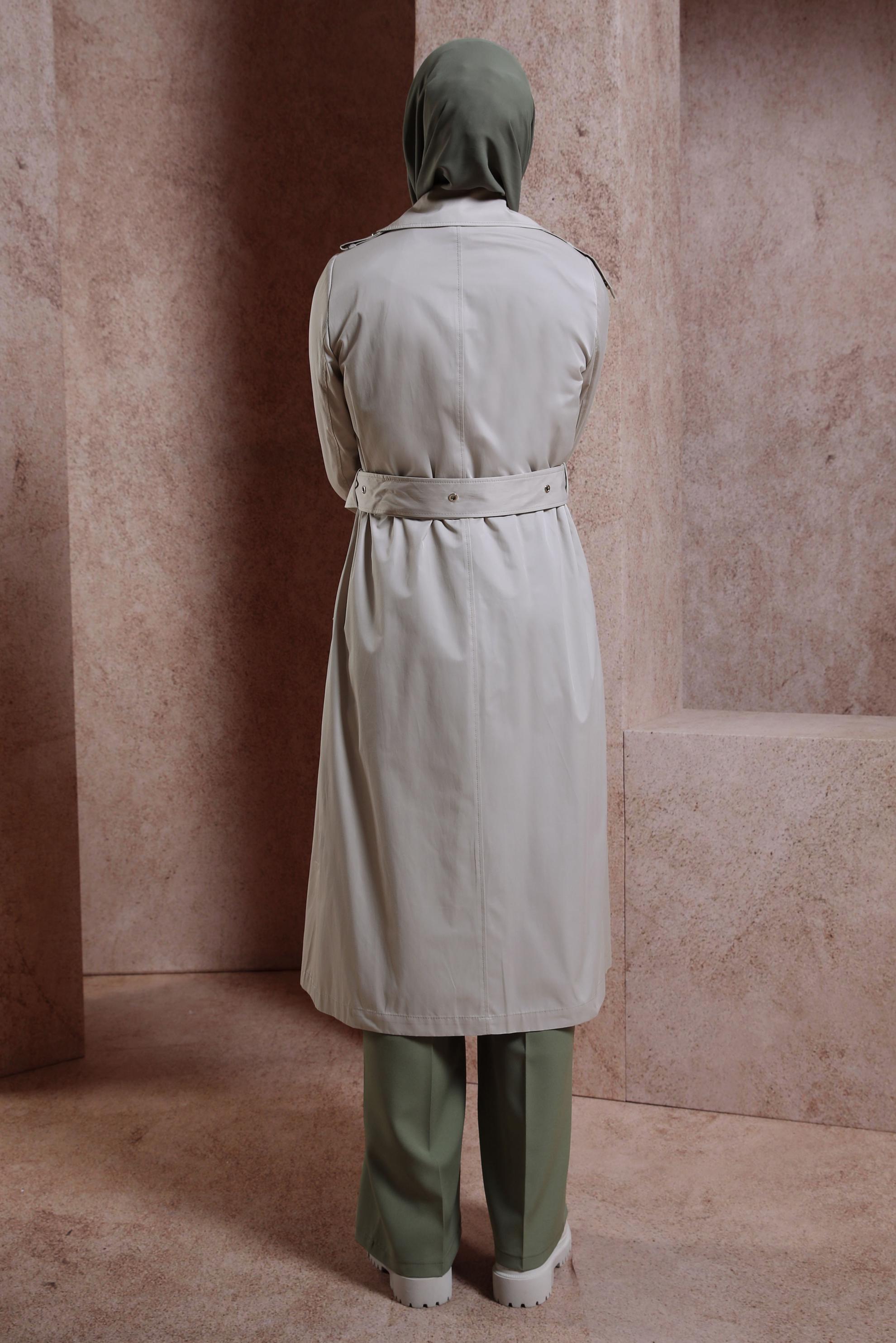 Tesettür giyim BEJ KEMERLİ TRENÇKOT 10866