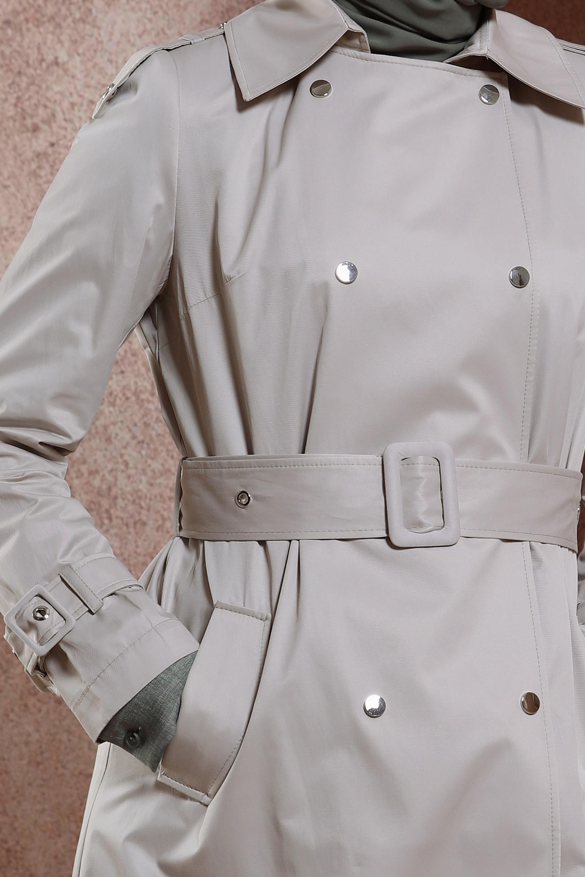 Tesettür giyim BEJ KEMERLİ TRENÇKOT 10866