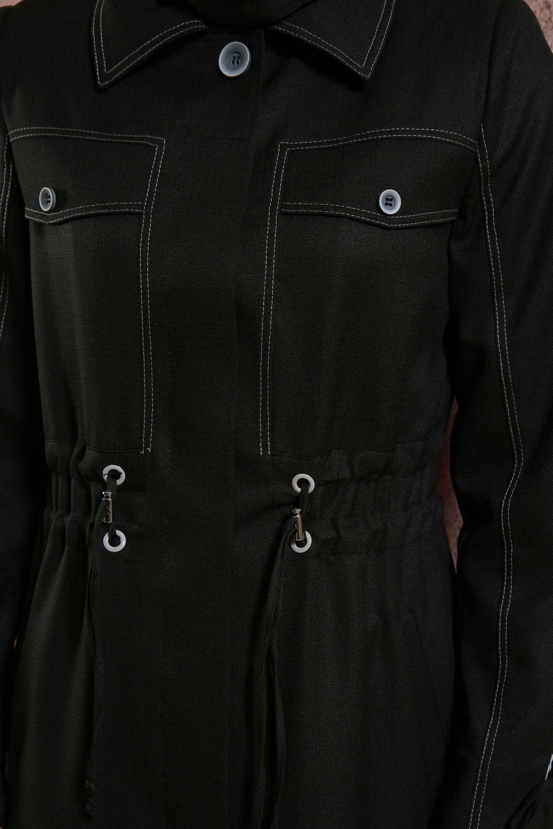 Tesettür giyim SİYAH BELİ BÜZGÜLÜ TRENÇKOT 10867