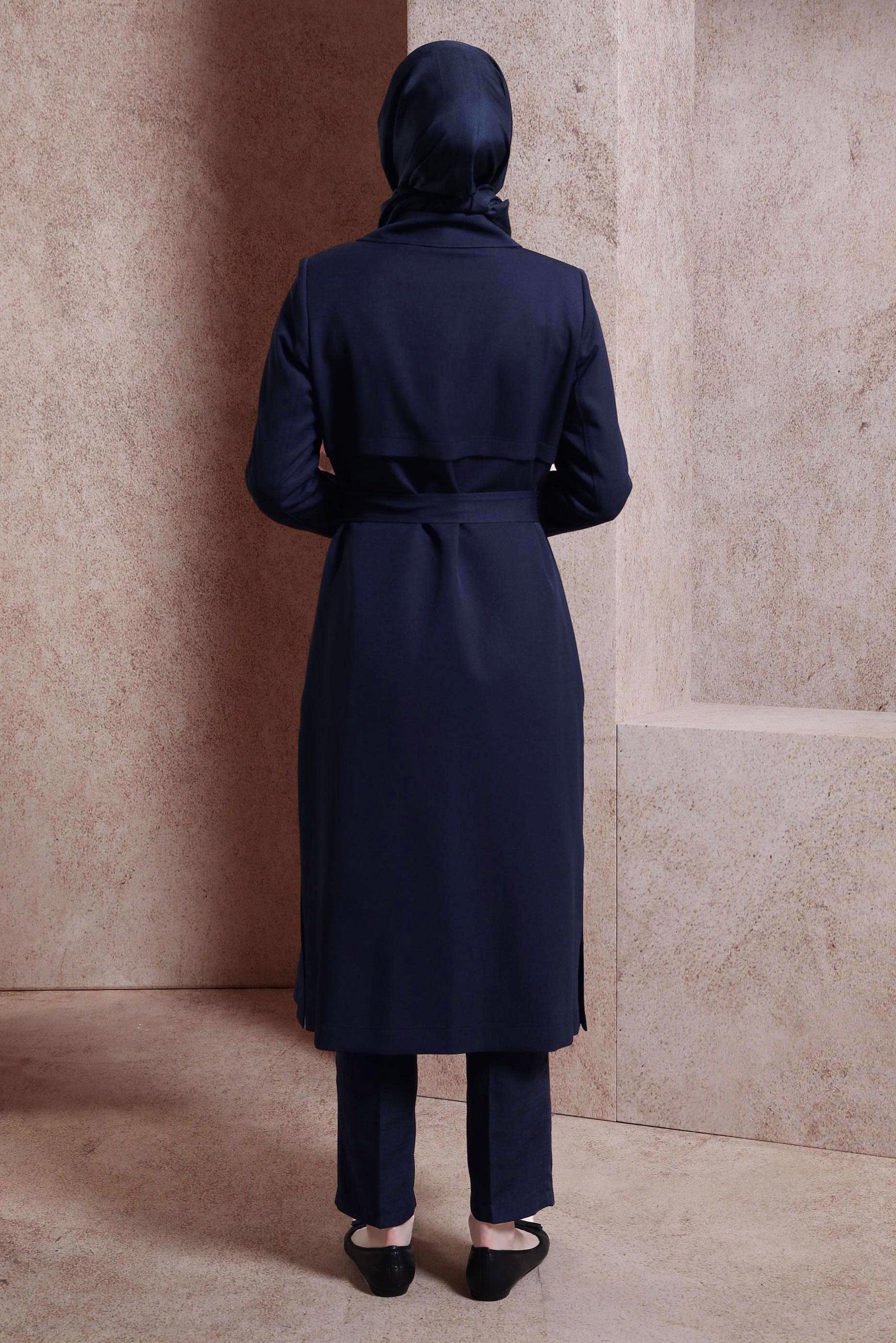 Hijab clothing NAVY BLUE BELTED TRENCH COAT 10868