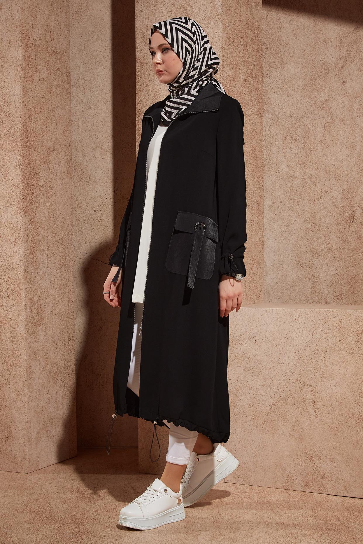 Vêtements hijab NOIR TRENCH-COAT ZIPPÉ 10869