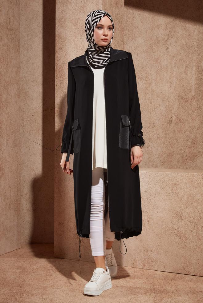Vêtements hijab NOIR TRENCH-COAT ZIPPÉ 10869 - ALVİNA
