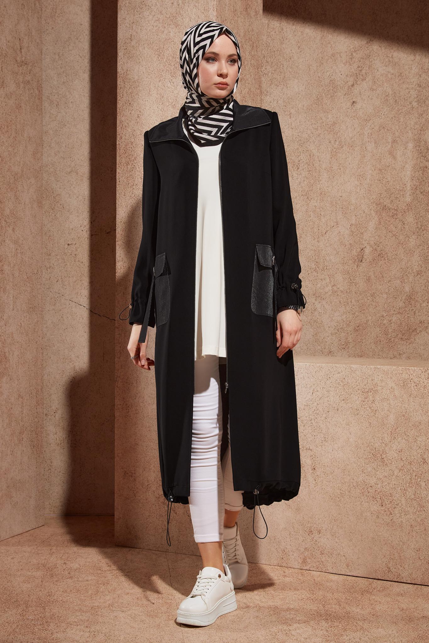 Vêtements hijab NOIR TRENCH-COAT ZIPPÉ 10869