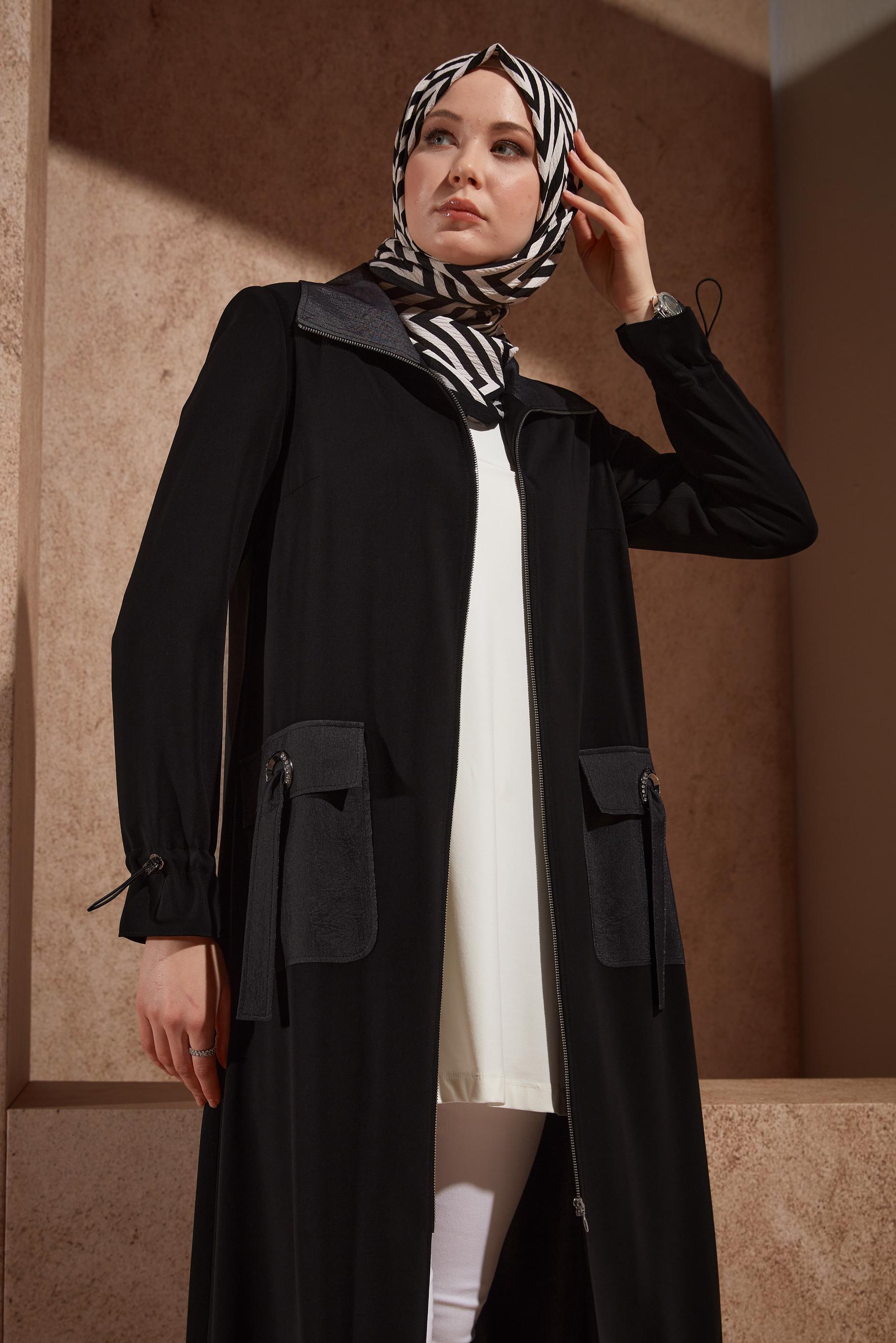 Vêtements hijab NOIR TRENCH-COAT ZIPPÉ 10869