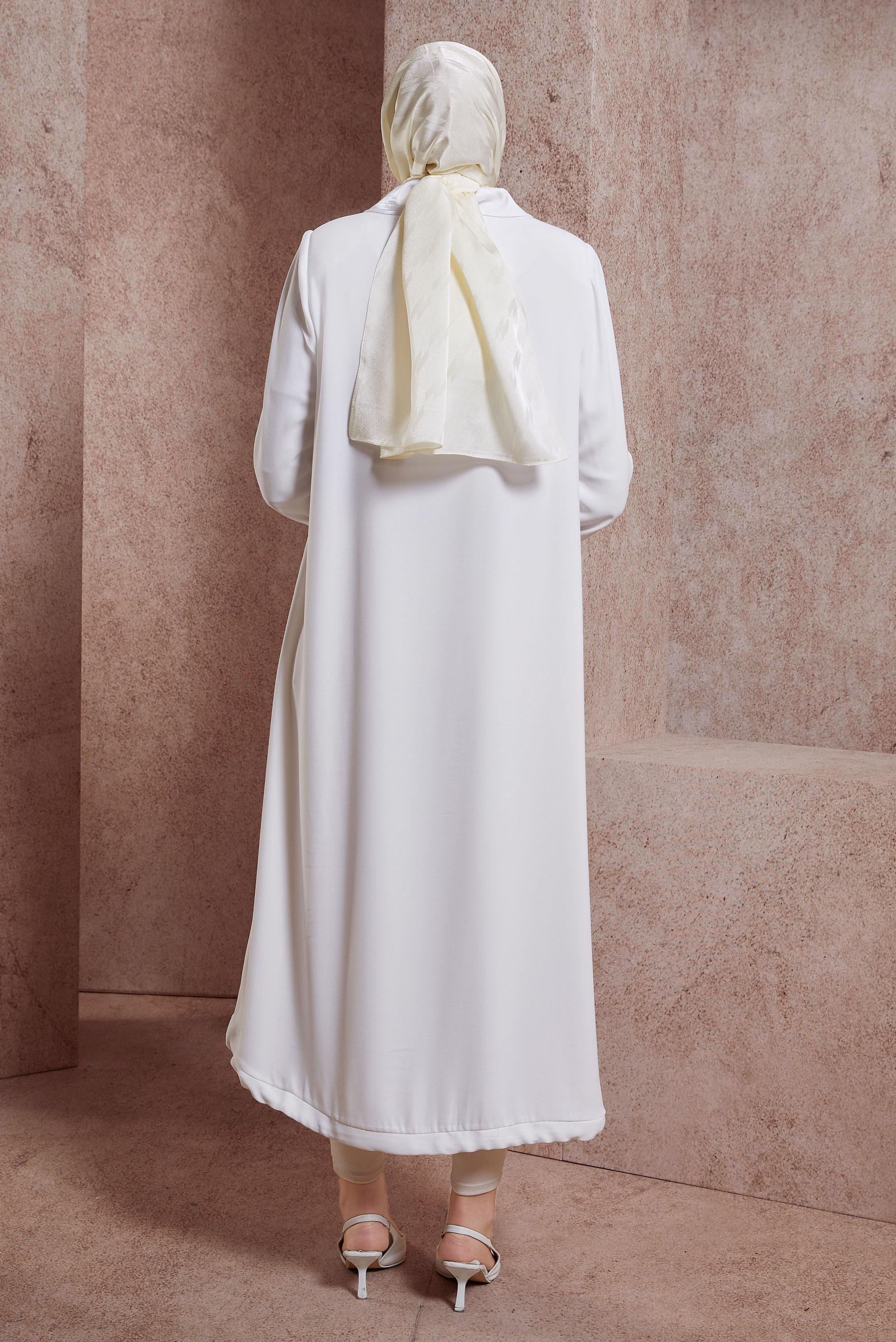 Tesettür giyim BEYAZ FERMUARLI TRENÇKOT 10869