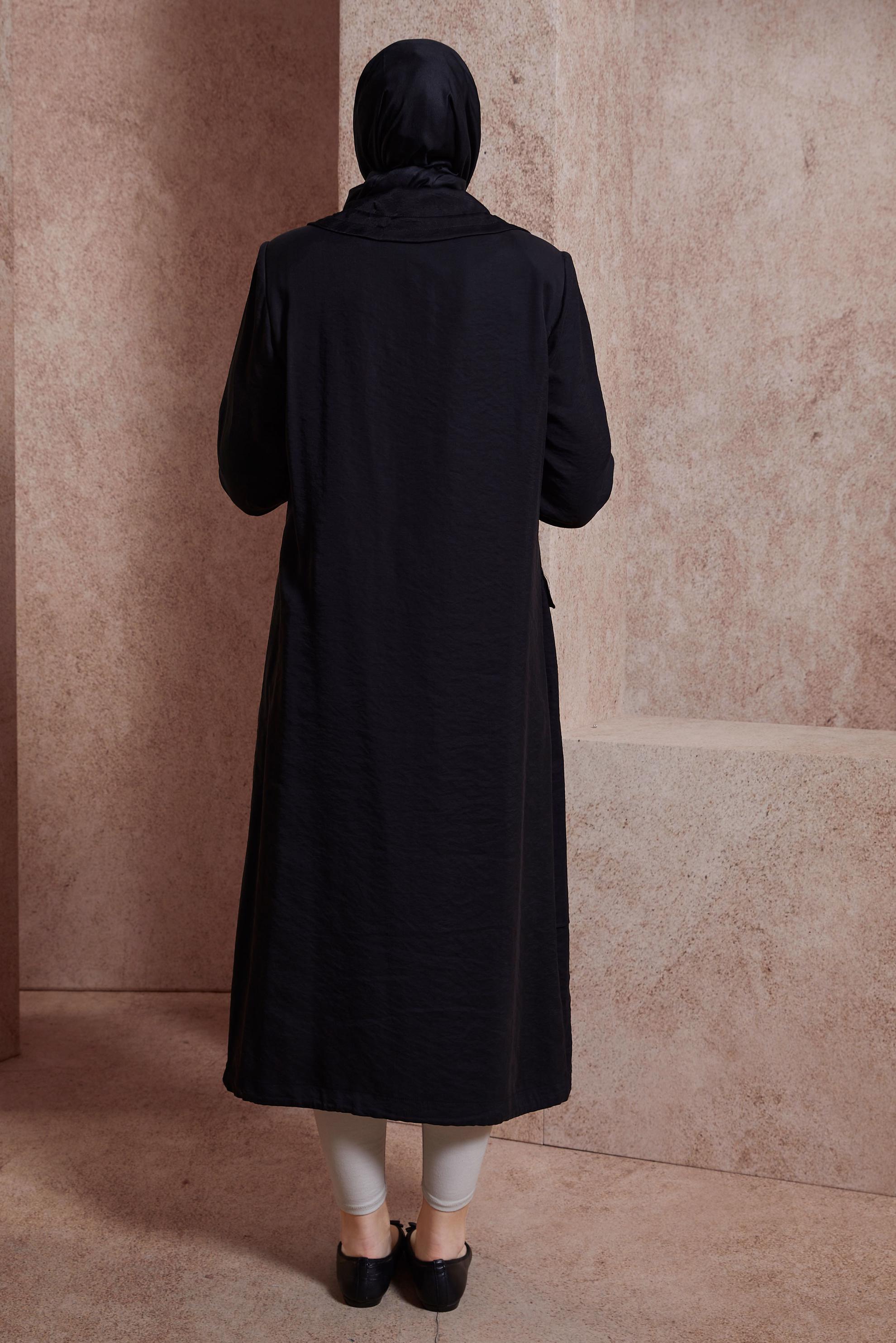 Tesettür giyim SİYAH ÇITÇITLI TRENÇKOT 10871