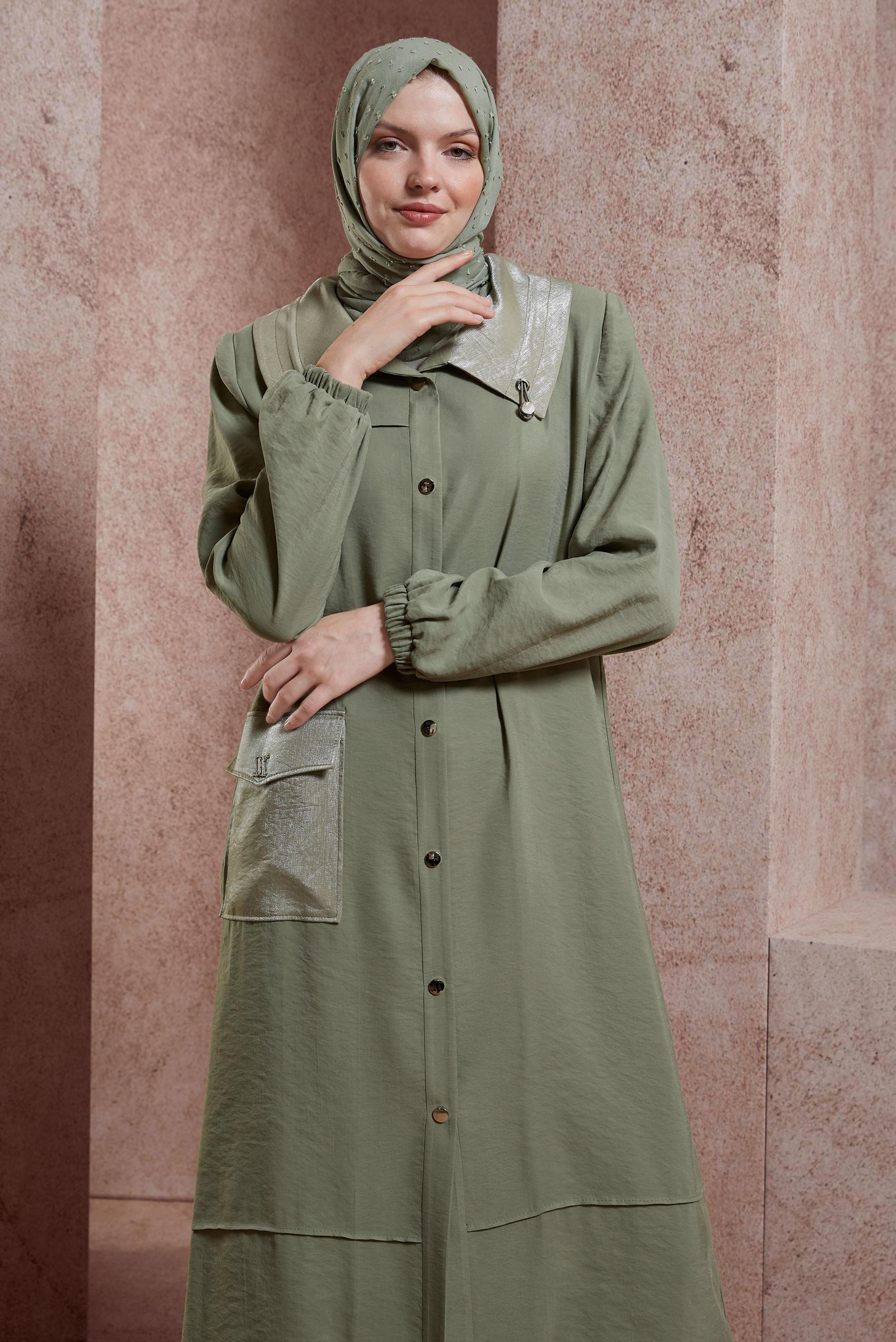 Tesettür giyim HAKİ ÇITÇITLI TRENÇKOT 10871