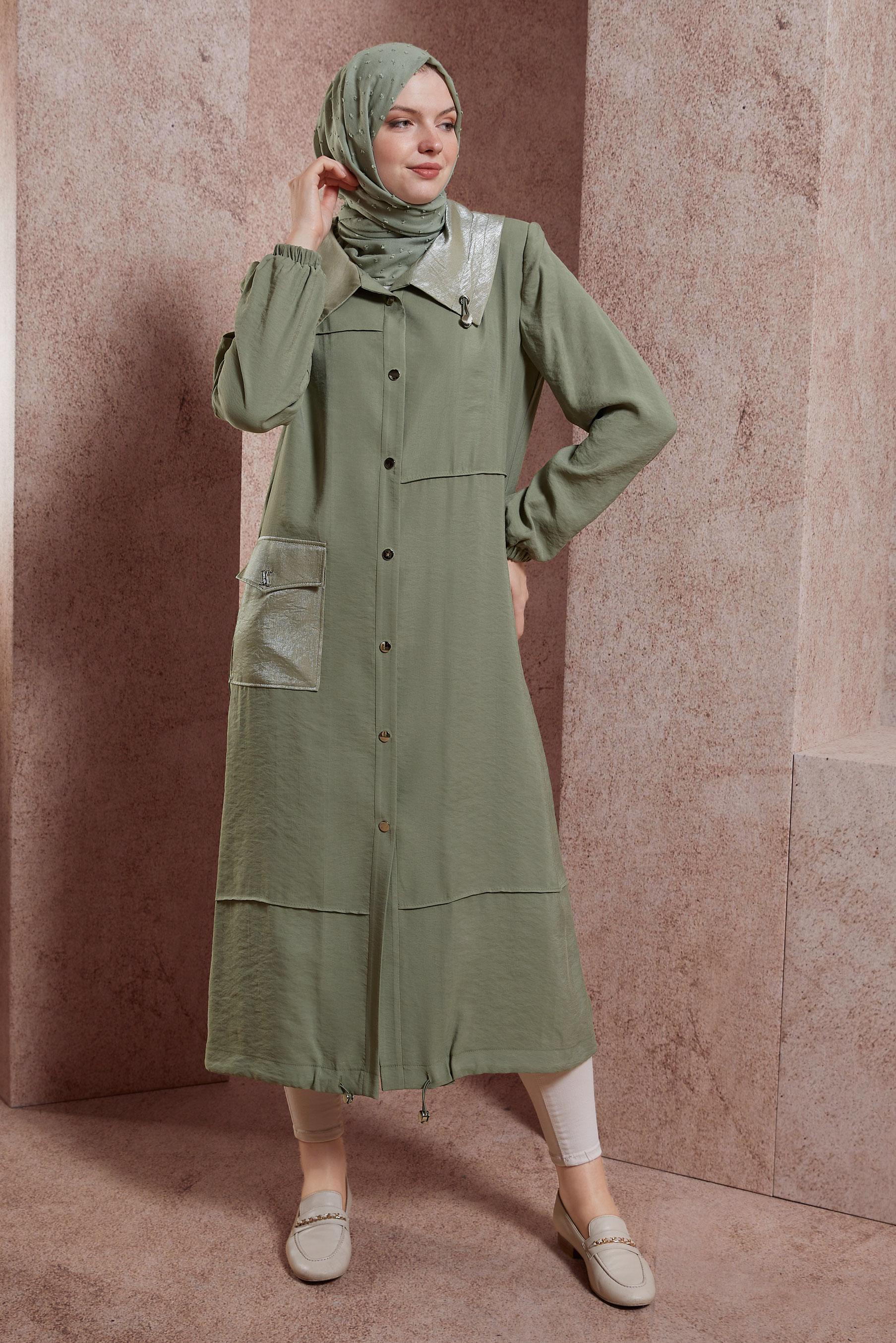 Tesettür giyim HAKİ ÇITÇITLI TRENÇKOT 10871