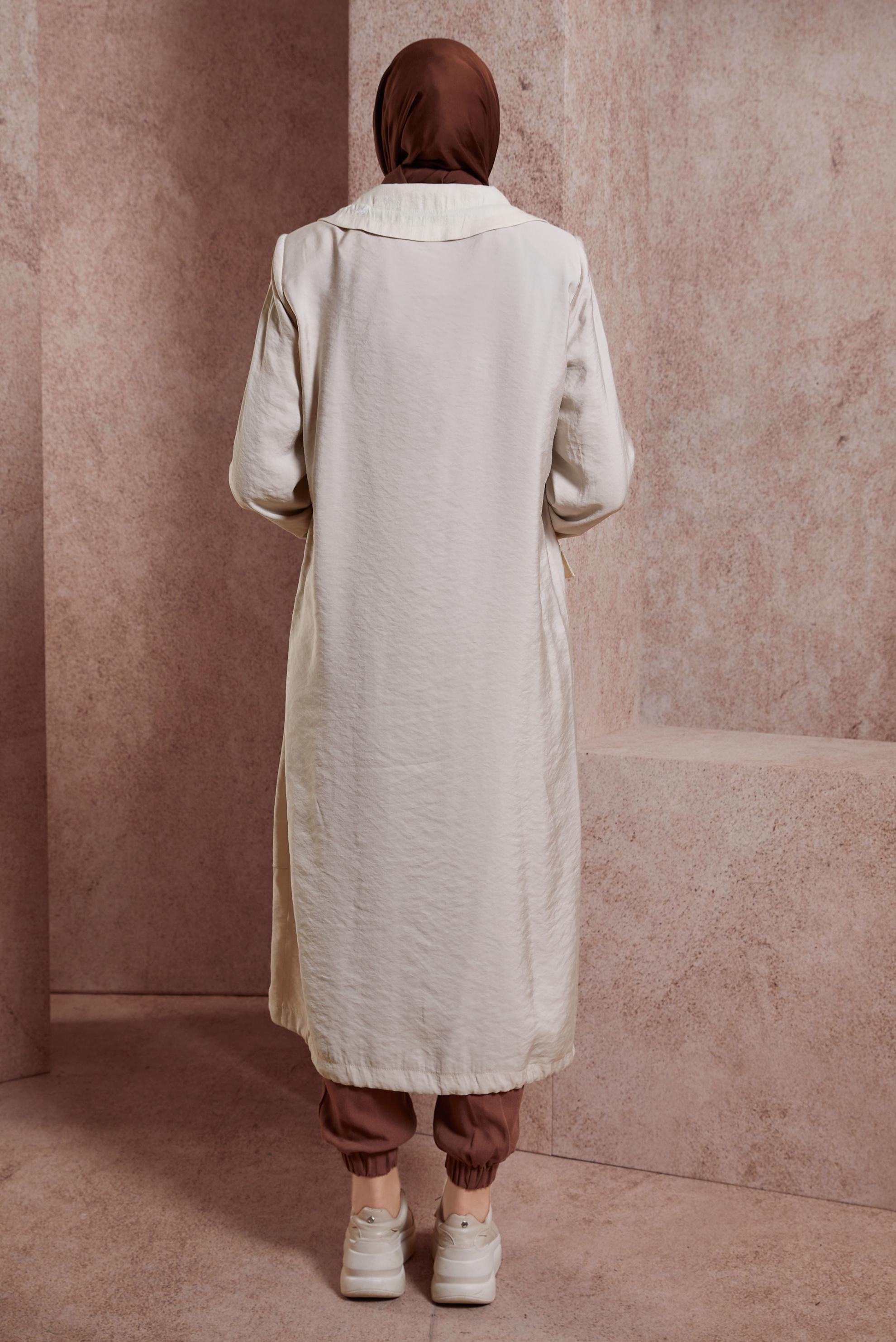 Tesettür giyim BEJ ÇITÇITLI TRENÇKOT 10871