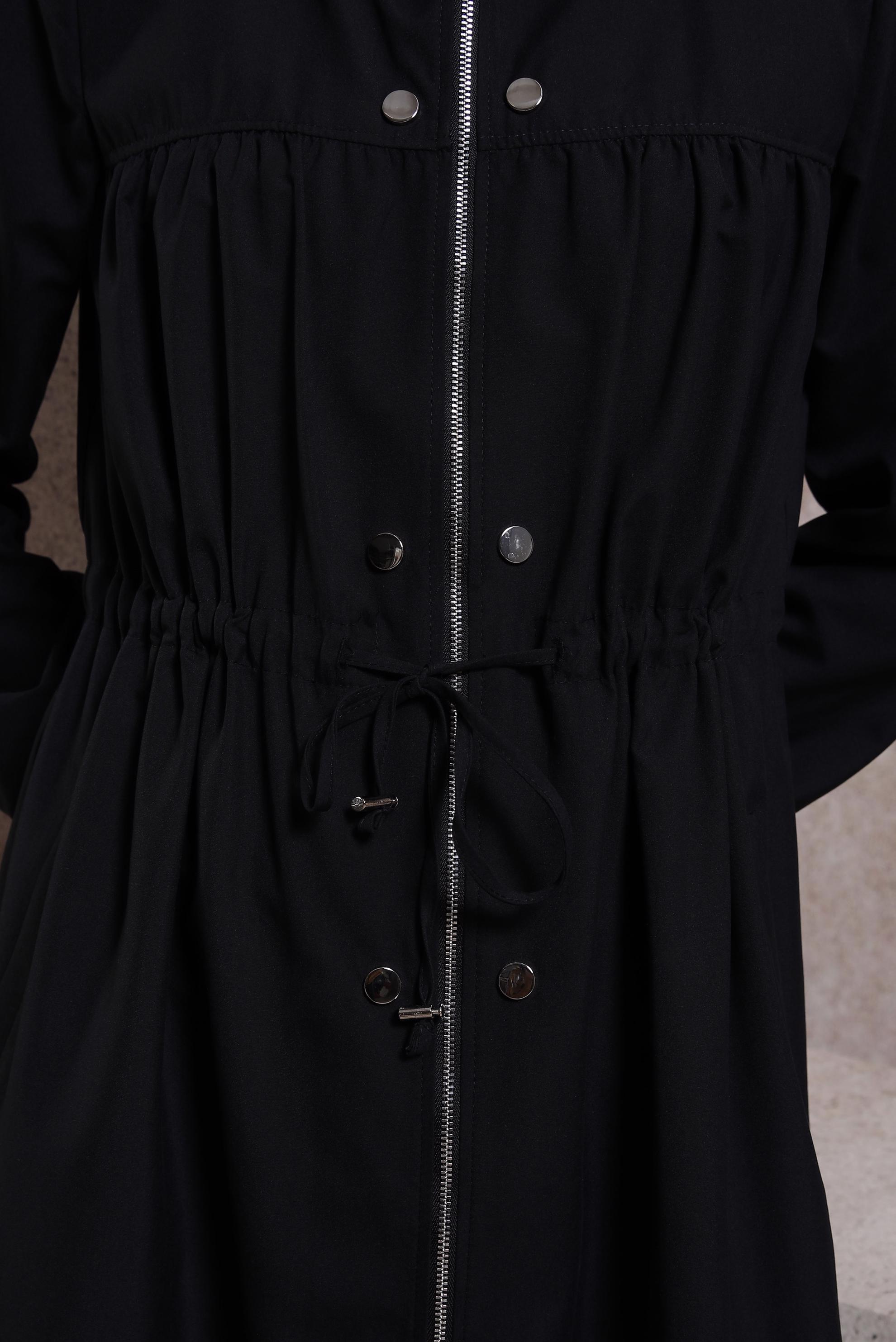 Tesettür giyim SİYAH KAPÜŞONLU TRENÇKOT 10873