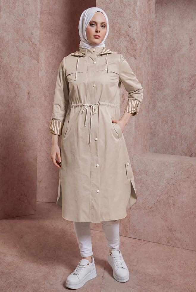 Vêtements hijab BEIGE TRENCH À CAPUCHE 10874 - ALVİNA