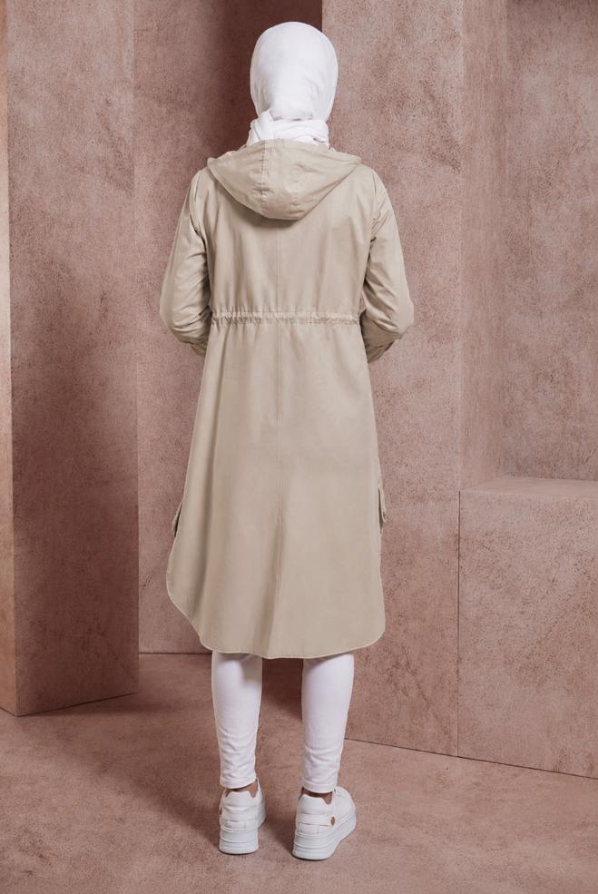 Vêtements hijab BEIGE TRENCH À CAPUCHE 10874 - ALVİNA