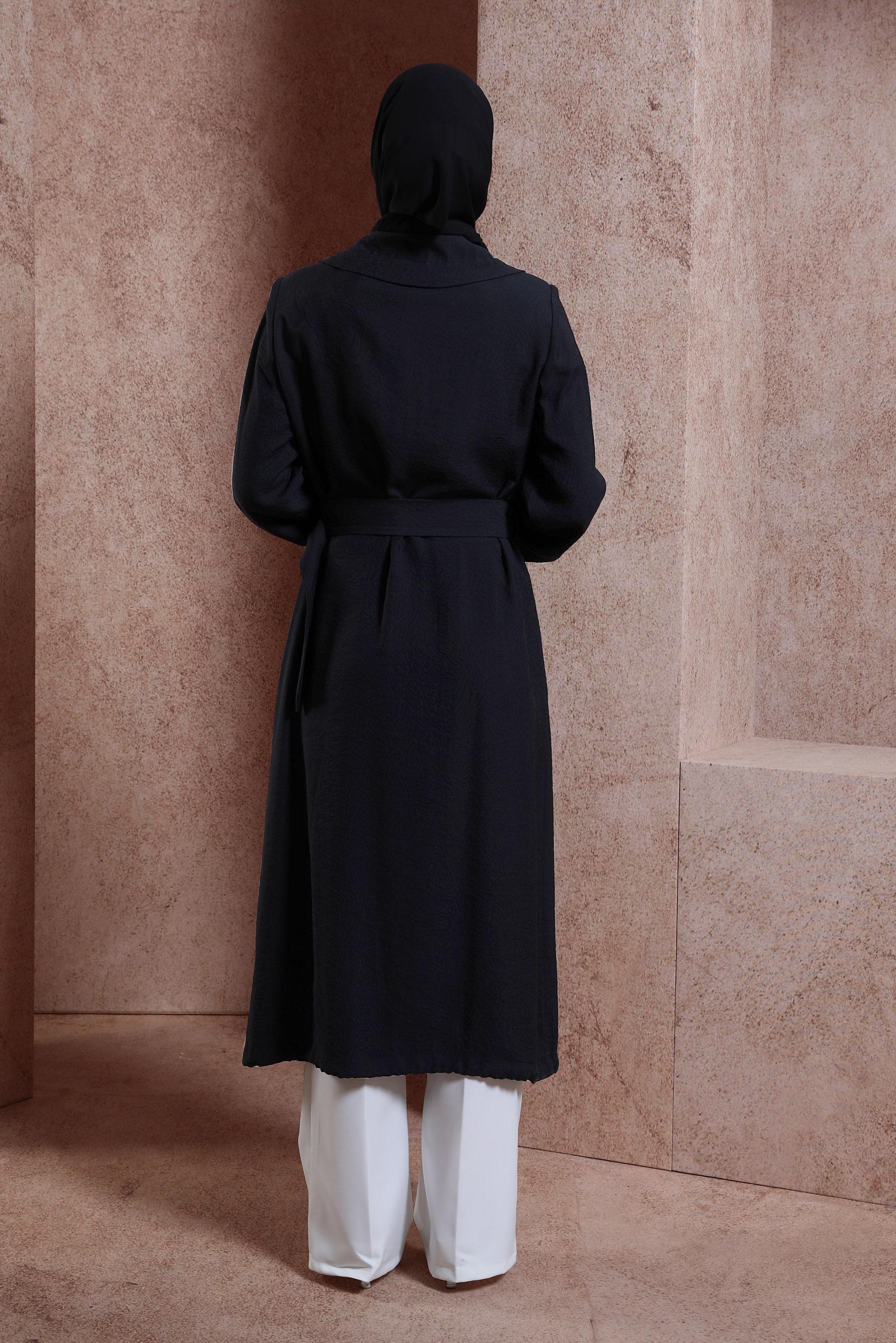 Tesettür giyim SİYAH KEMERLİ TRENÇKOT 10876