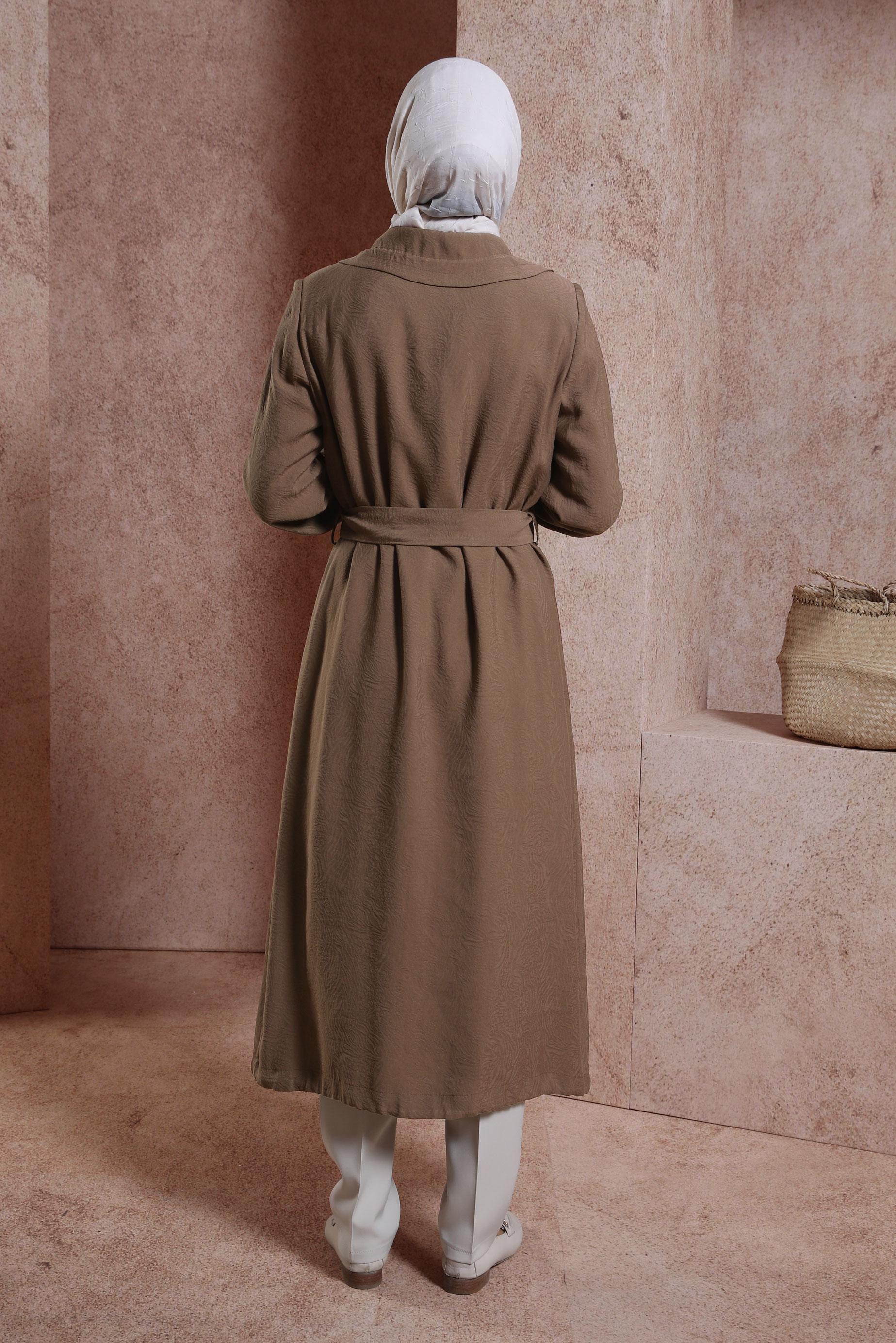 Tesettür giyim KAHVE KEMERLİ TRENÇKOT 10876