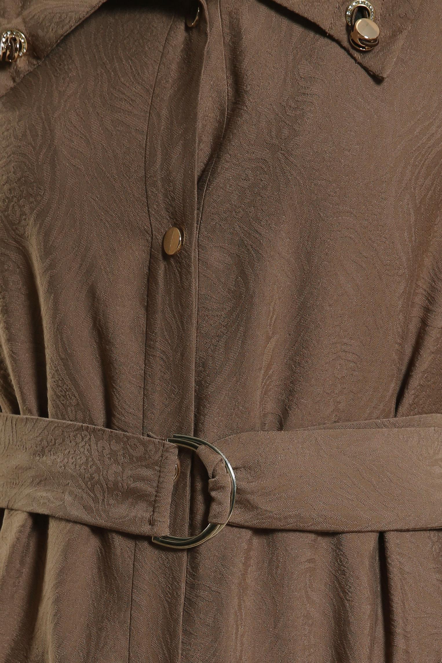 Tesettür giyim KAHVE KEMERLİ TRENÇKOT 10876